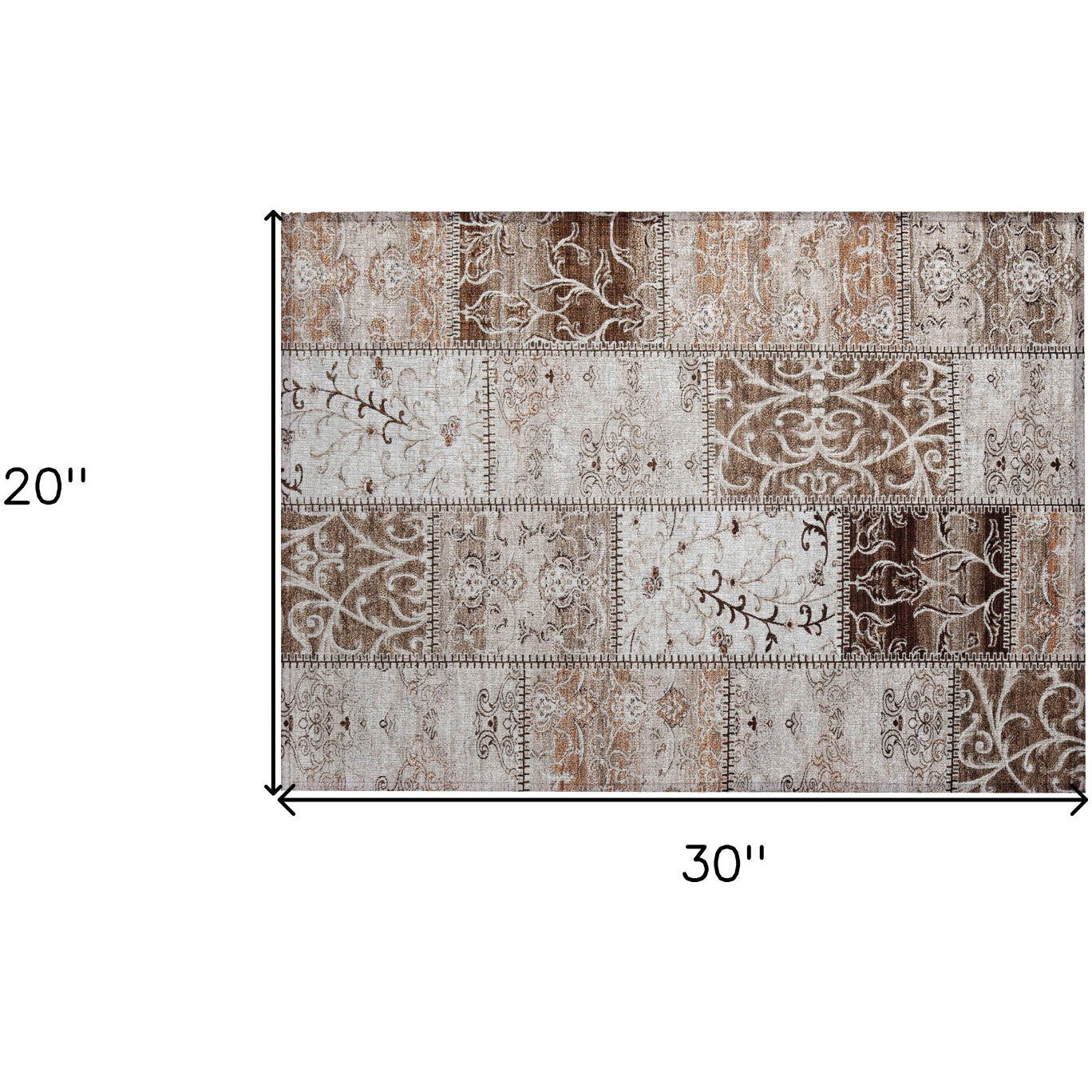 2' X 3' Taupe and Ivory Patchwork Washable Non Skid Indoor Outdoor Area Rug