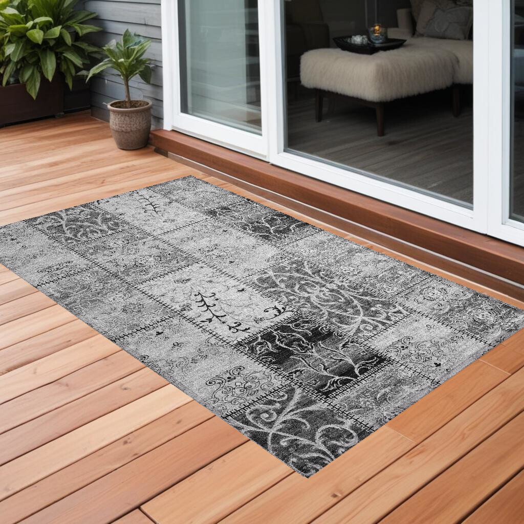 2' X 3' Gray Patchwork Washable Non Skid Indoor Outdoor Area Rug