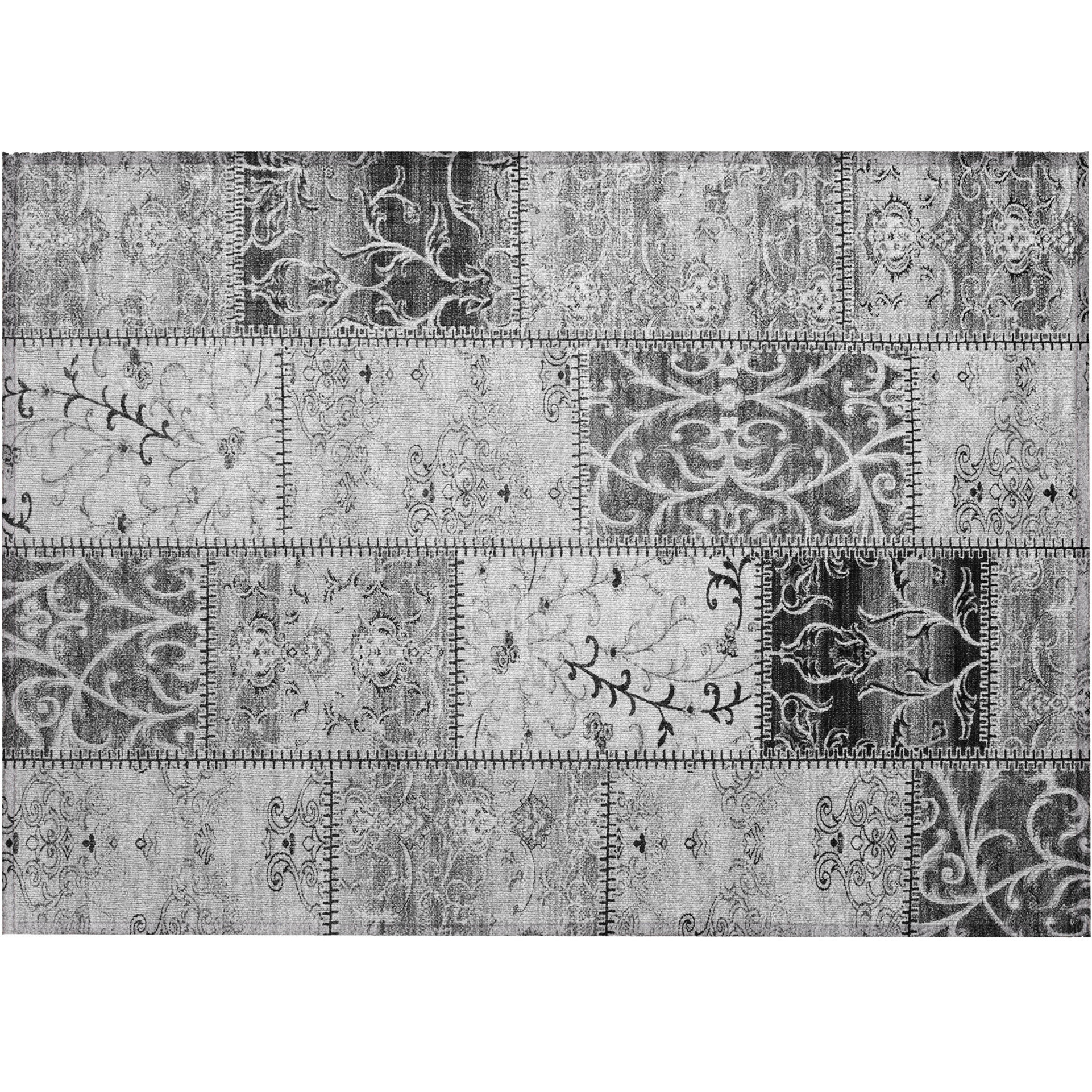2' X 3' Gray Patchwork Washable Non Skid Indoor Outdoor Area Rug
