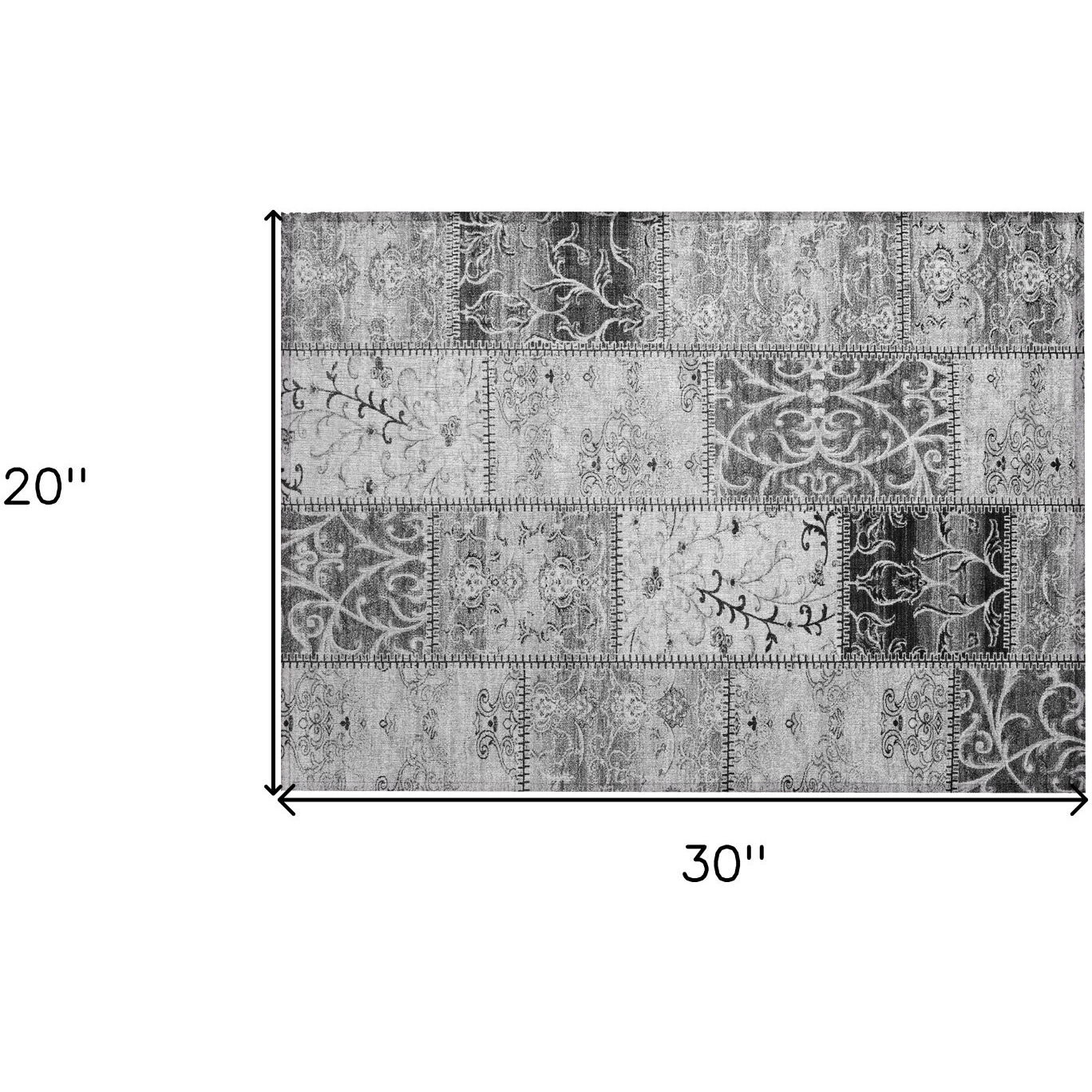 2' X 3' Gray Patchwork Washable Non Skid Indoor Outdoor Area Rug