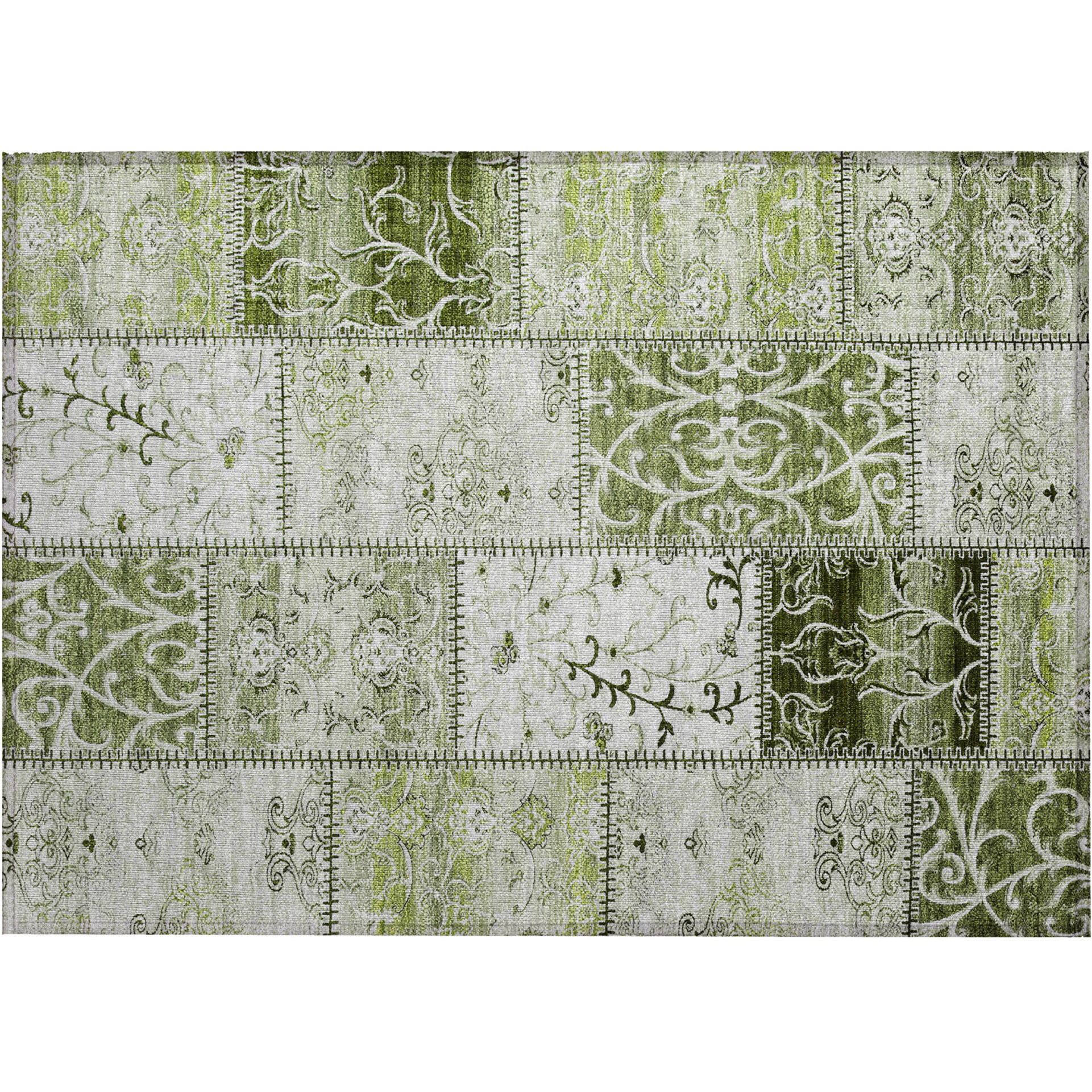 2' X 3' Green Patchwork Washable Non Skid Indoor Outdoor Area Rug