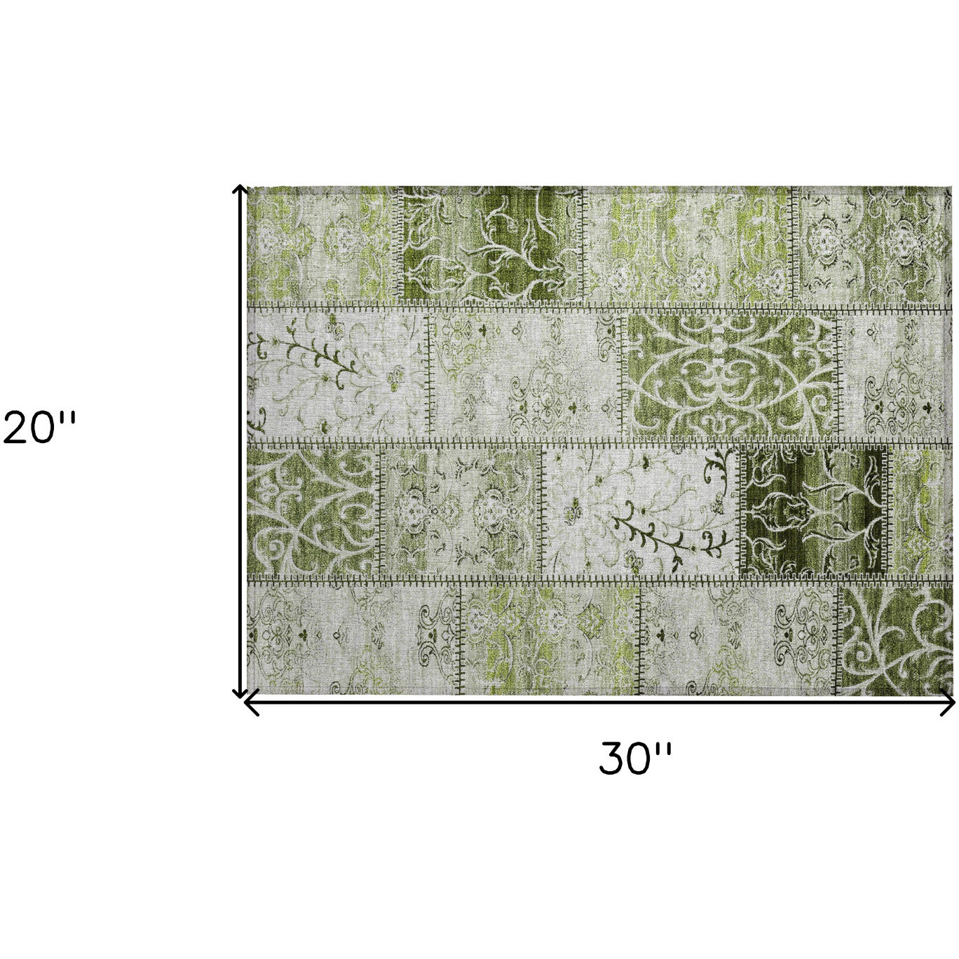 2' X 3' Green Patchwork Washable Non Skid Indoor Outdoor Area Rug