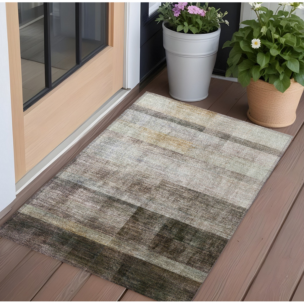 2' X 3' Brown Ombre Washable Non Skid Indoor Outdoor Area Rug