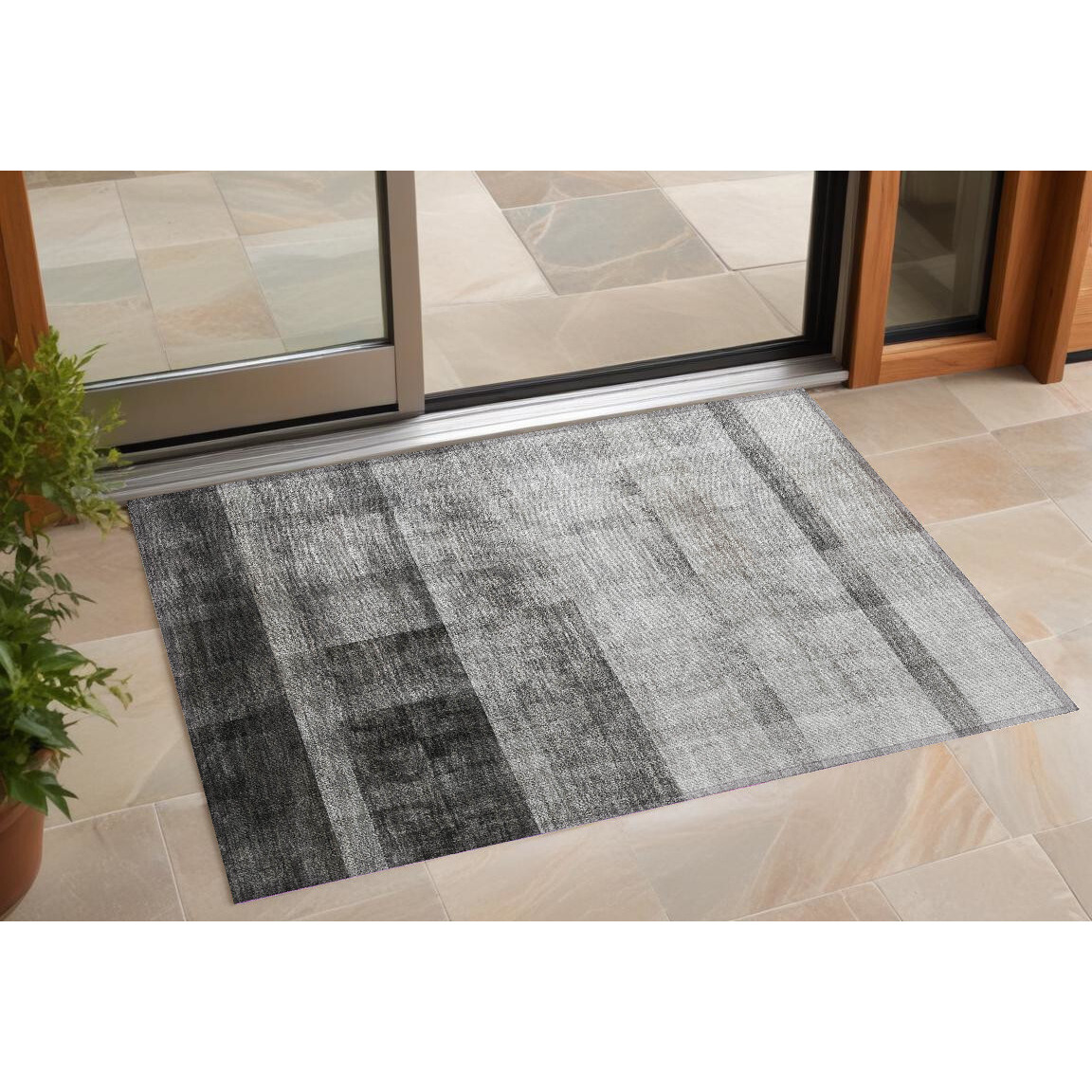 2' X 3' Gray Ombre Washable Non Skid Indoor Outdoor Area Rug