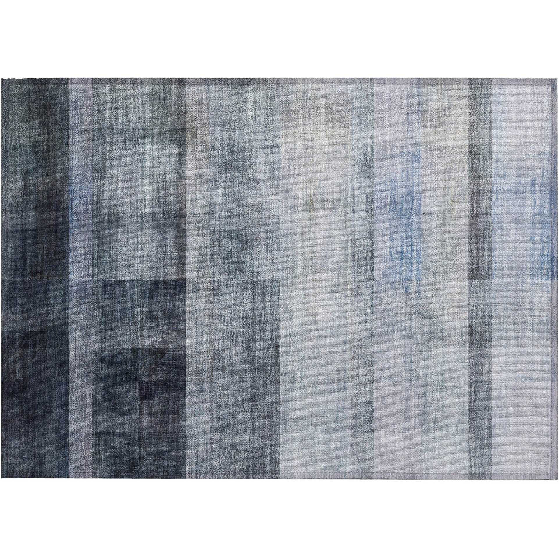 2' X 3' Navy and Gray Ombre Washable Non Skid Indoor Outdoor Area Rug