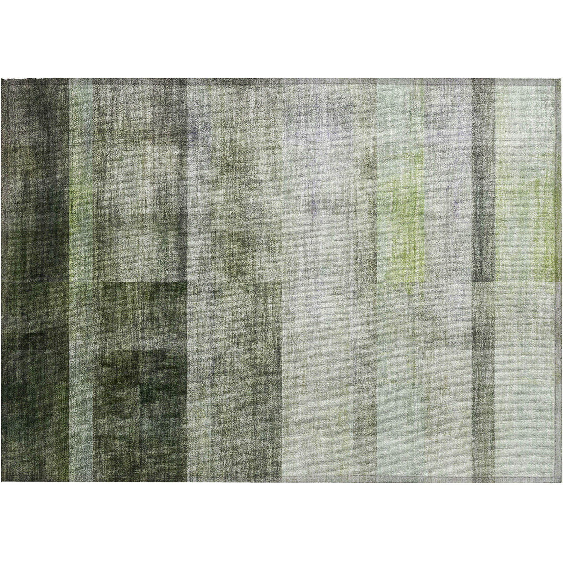 2' X 3' Olive Green Ombre Washable Non Skid Indoor Outdoor Area Rug