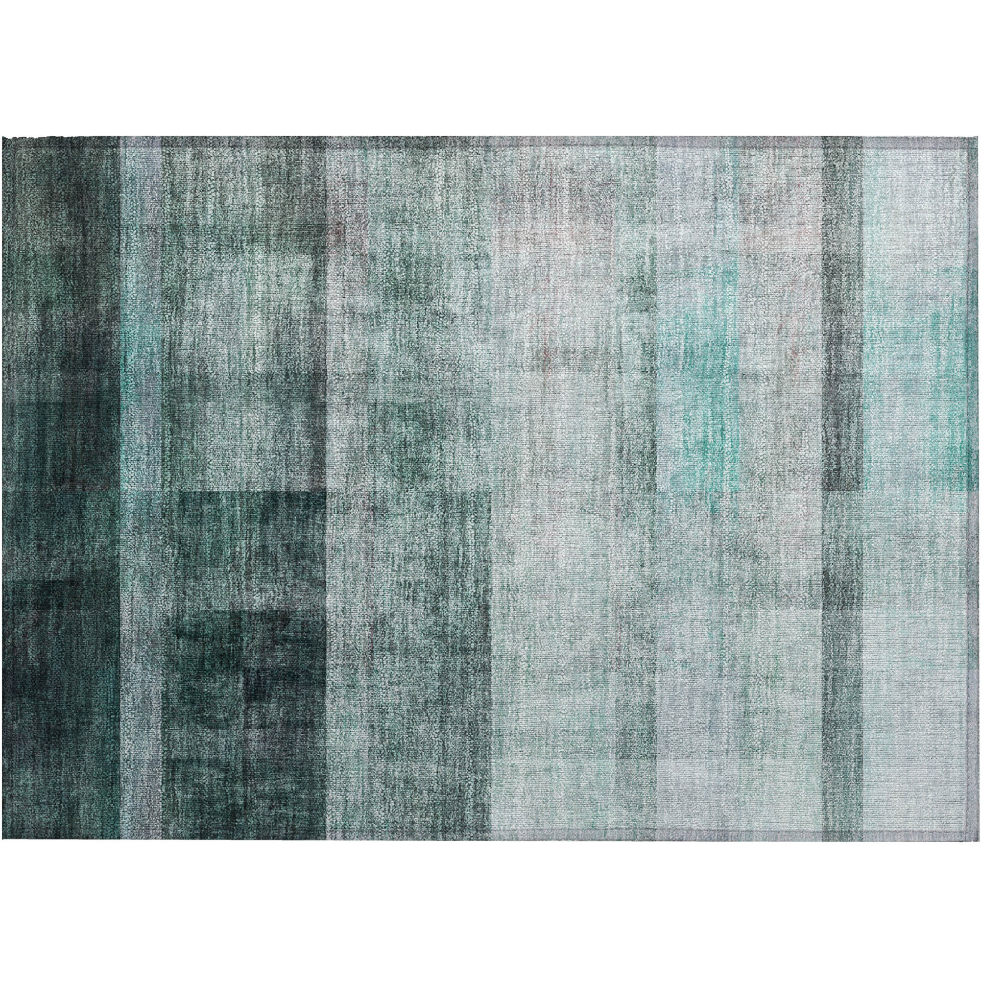 2' X 3' Teal Ombre Washable Non Skid Indoor Outdoor Area Rug