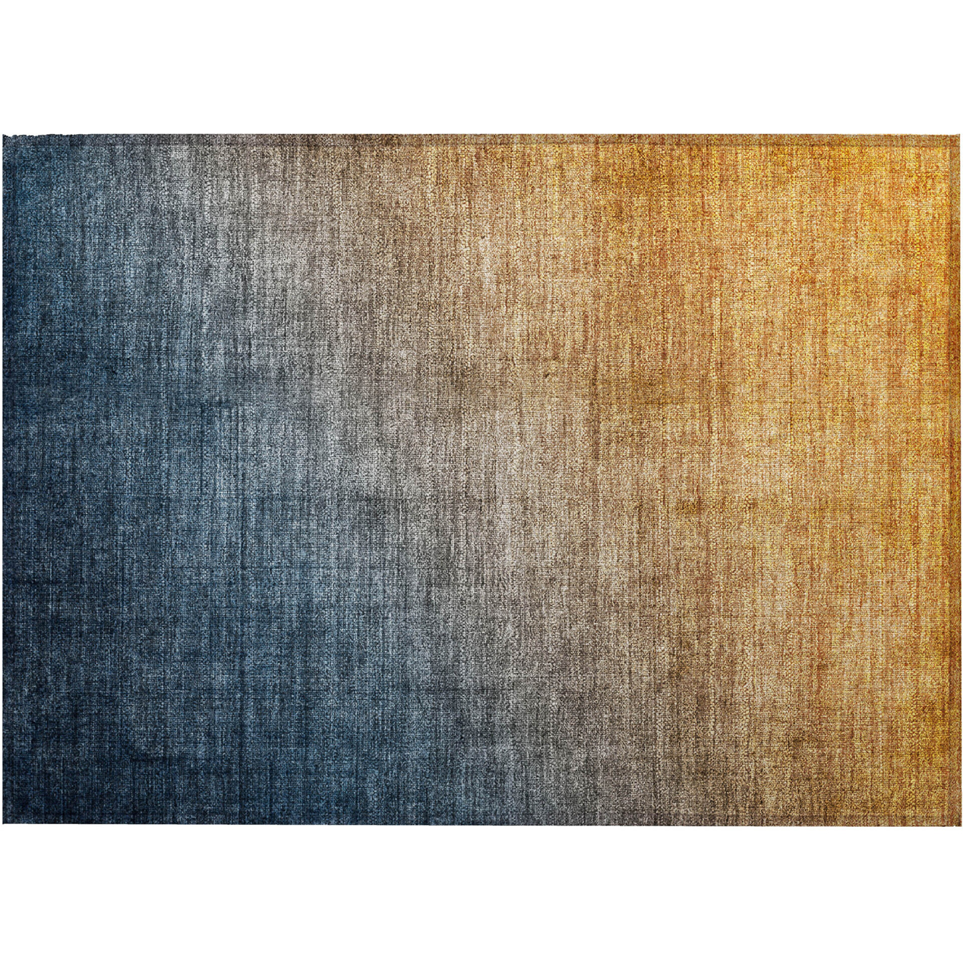 2' X 3' Denim and Gold Ombre Washable Non Skid Indoor Outdoor Area Rug