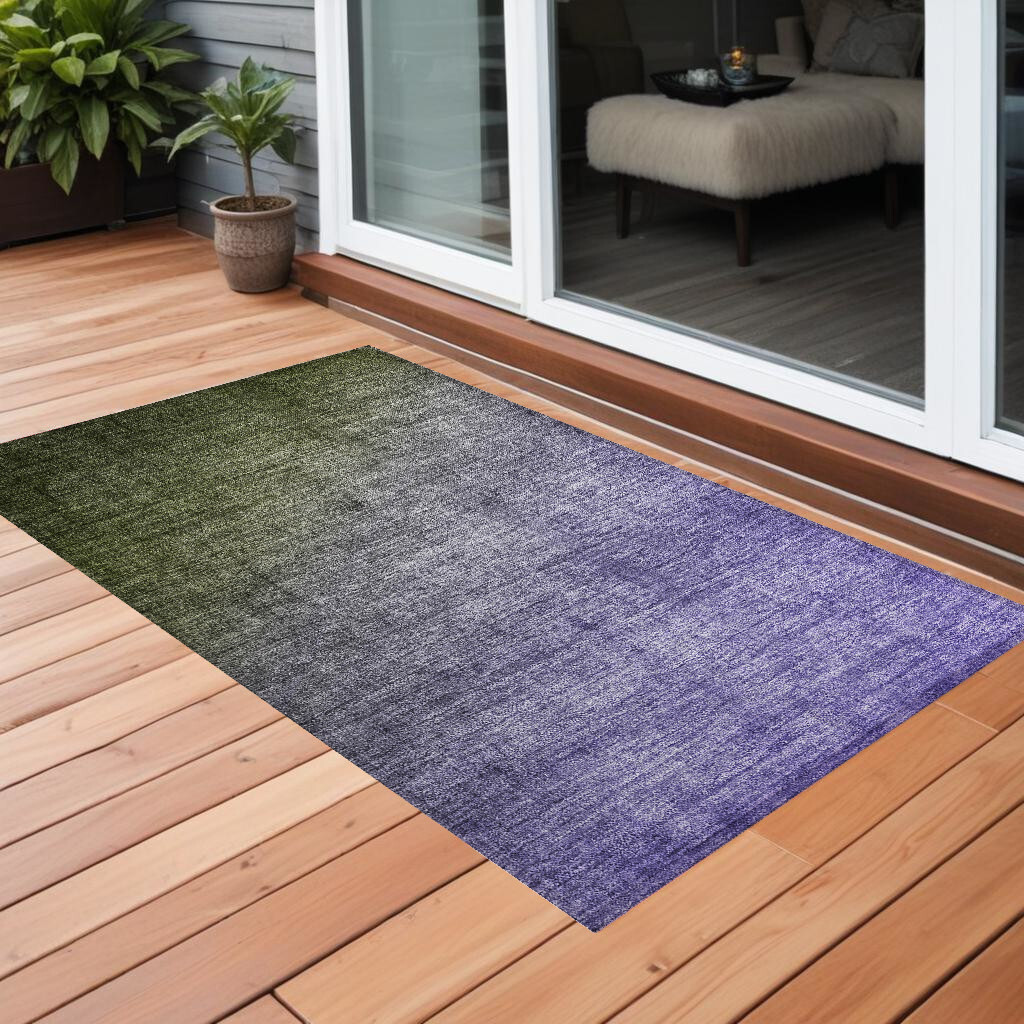 2' X 3' Olive Green and Purple Ombre Washable Non Skid Indoor Outdoor Area Rug