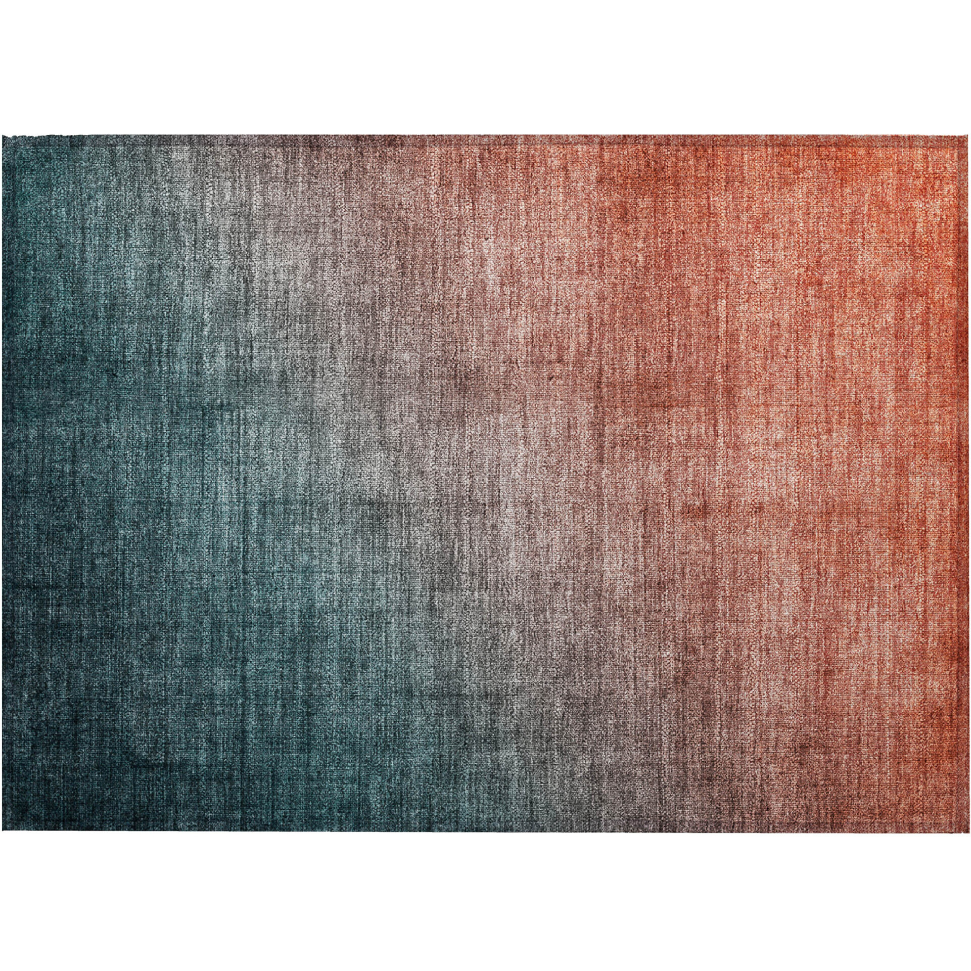 2' X 3' Gray and Red Orange Ombre Washable Non Skid Indoor Outdoor Area Rug