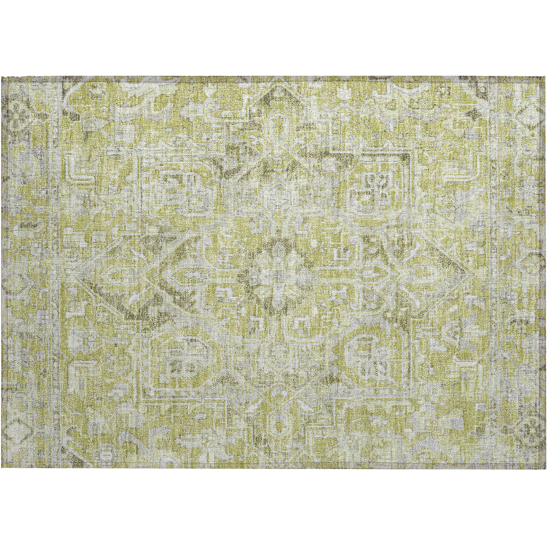 2' X 3' Artichoke Green Oriental Washable Non Skid Indoor Outdoor Area Rug
