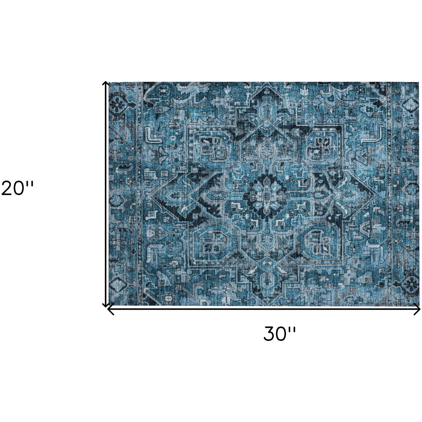 2' X 3' Denim and Gray Oriental Washable Non Skid Indoor Outdoor Area Rug