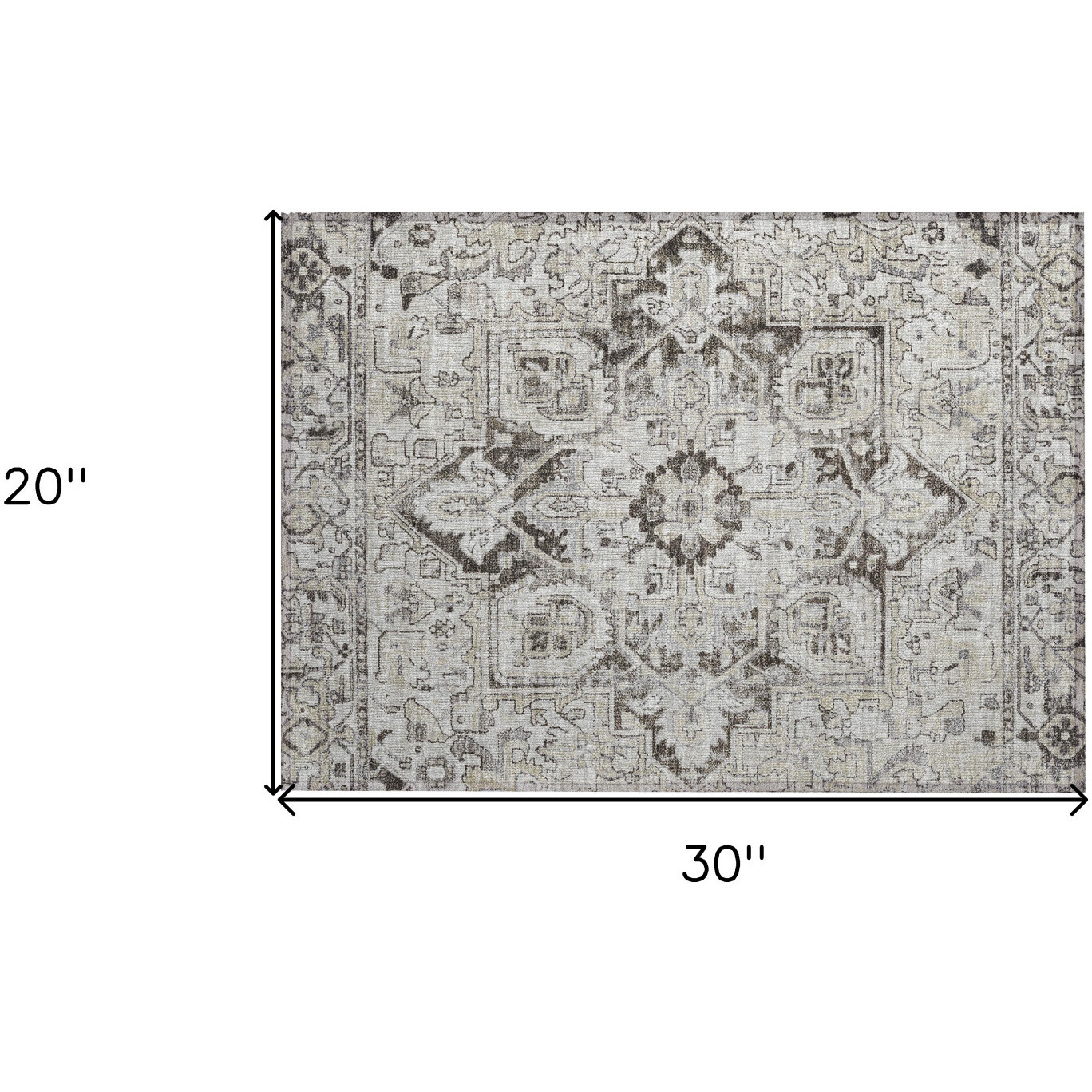 2' X 3' Ivory and Dark Brown Oriental Washable Non Skid Indoor Outdoor Area Rug