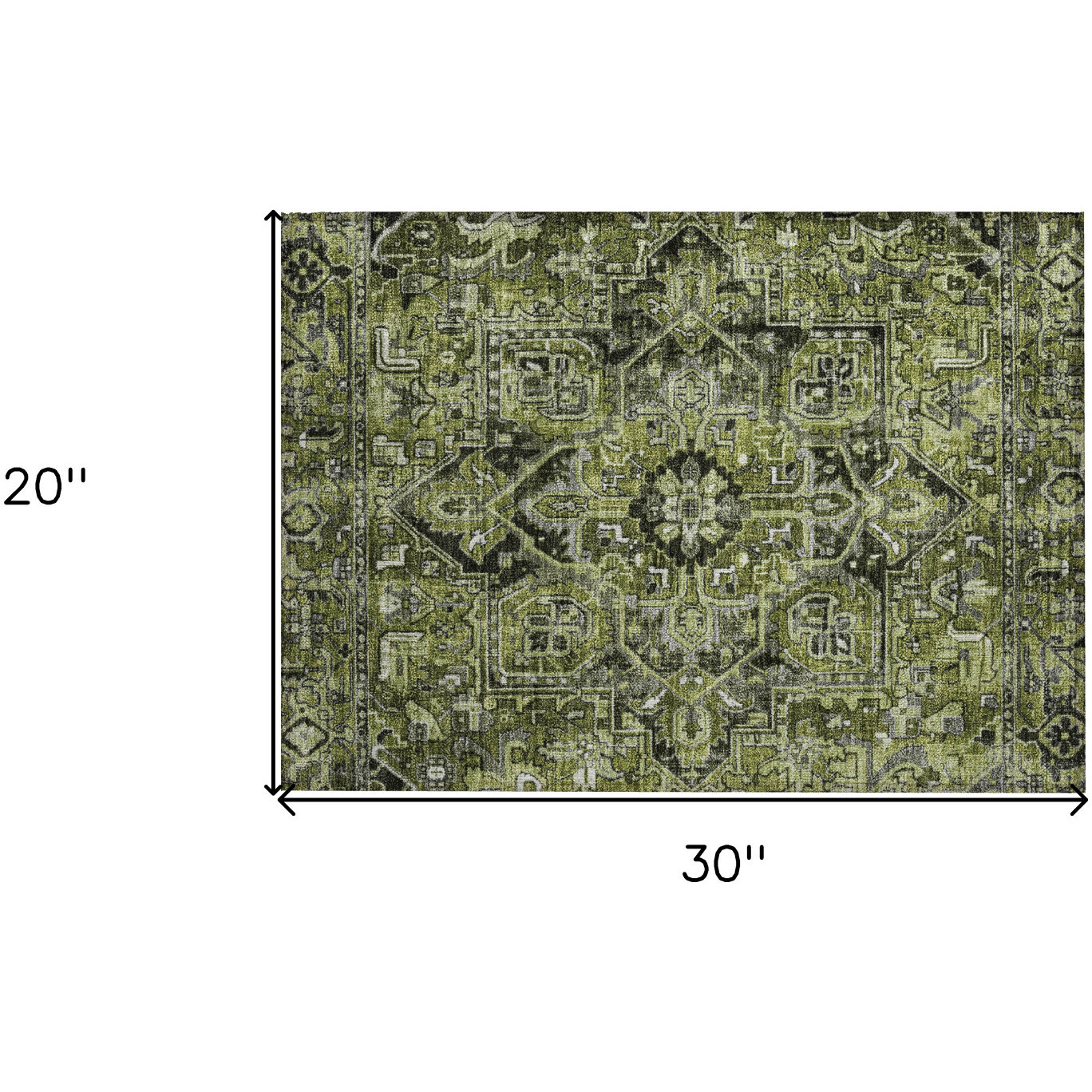 2' X 3' Olive Green and Dark Green Oriental Washable Non Skid Indoor Outdoor Area Rug
