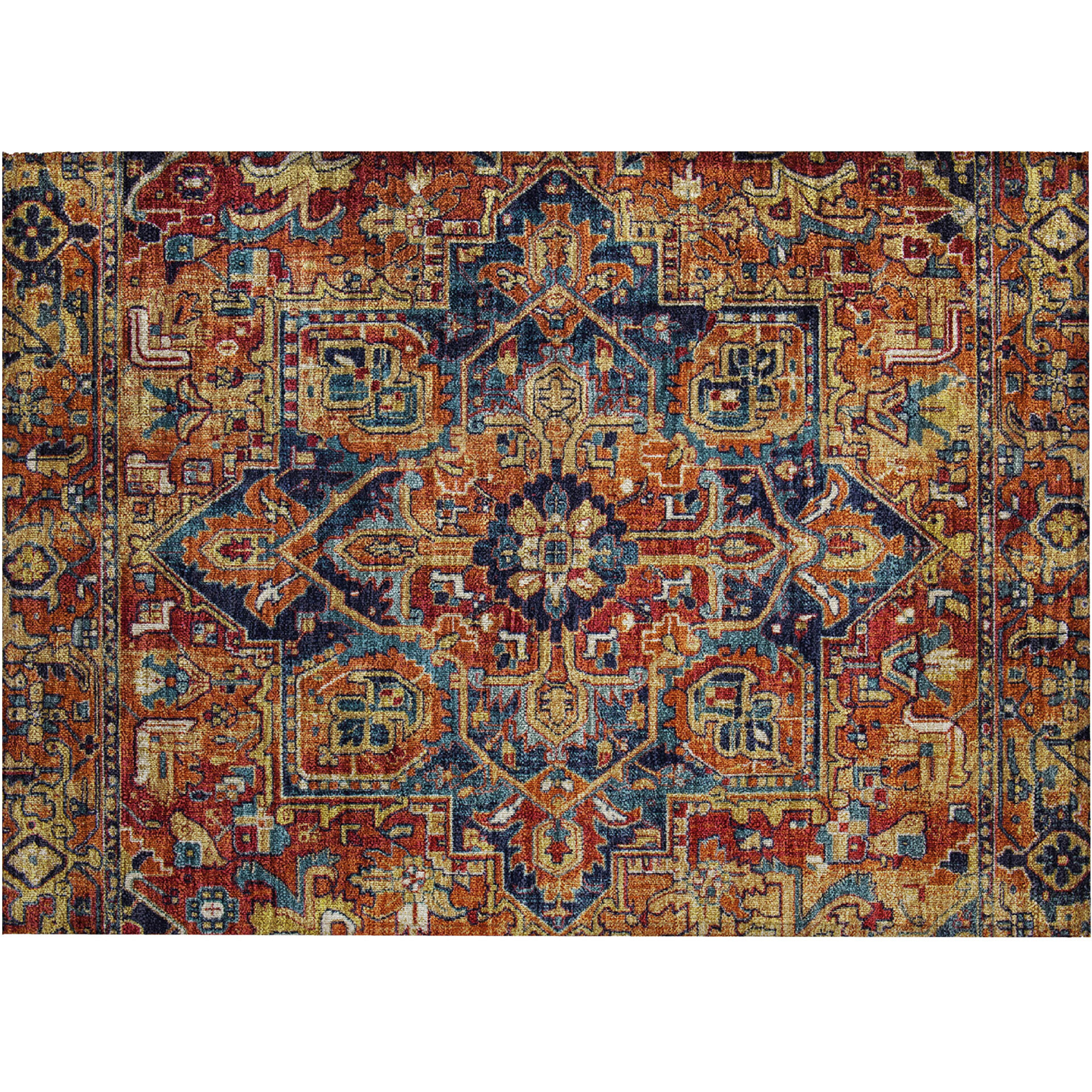 2' X 3' Red Orange and Blue Oriental Washable Non Skid Indoor Outdoor Area Rug
