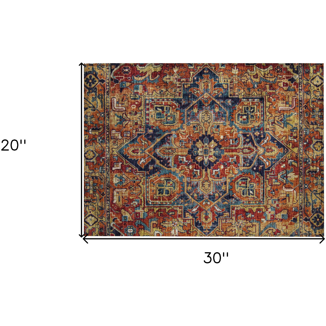 2' X 3' Red Orange and Blue Oriental Washable Non Skid Indoor Outdoor Area Rug