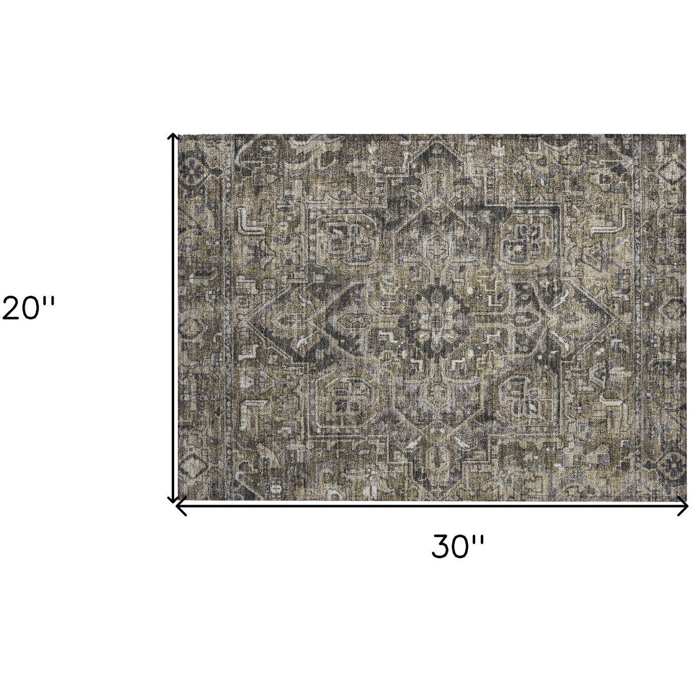 2' X 3' Taupe and Dark Taupe Oriental Washable Non Skid Indoor Outdoor Area Rug