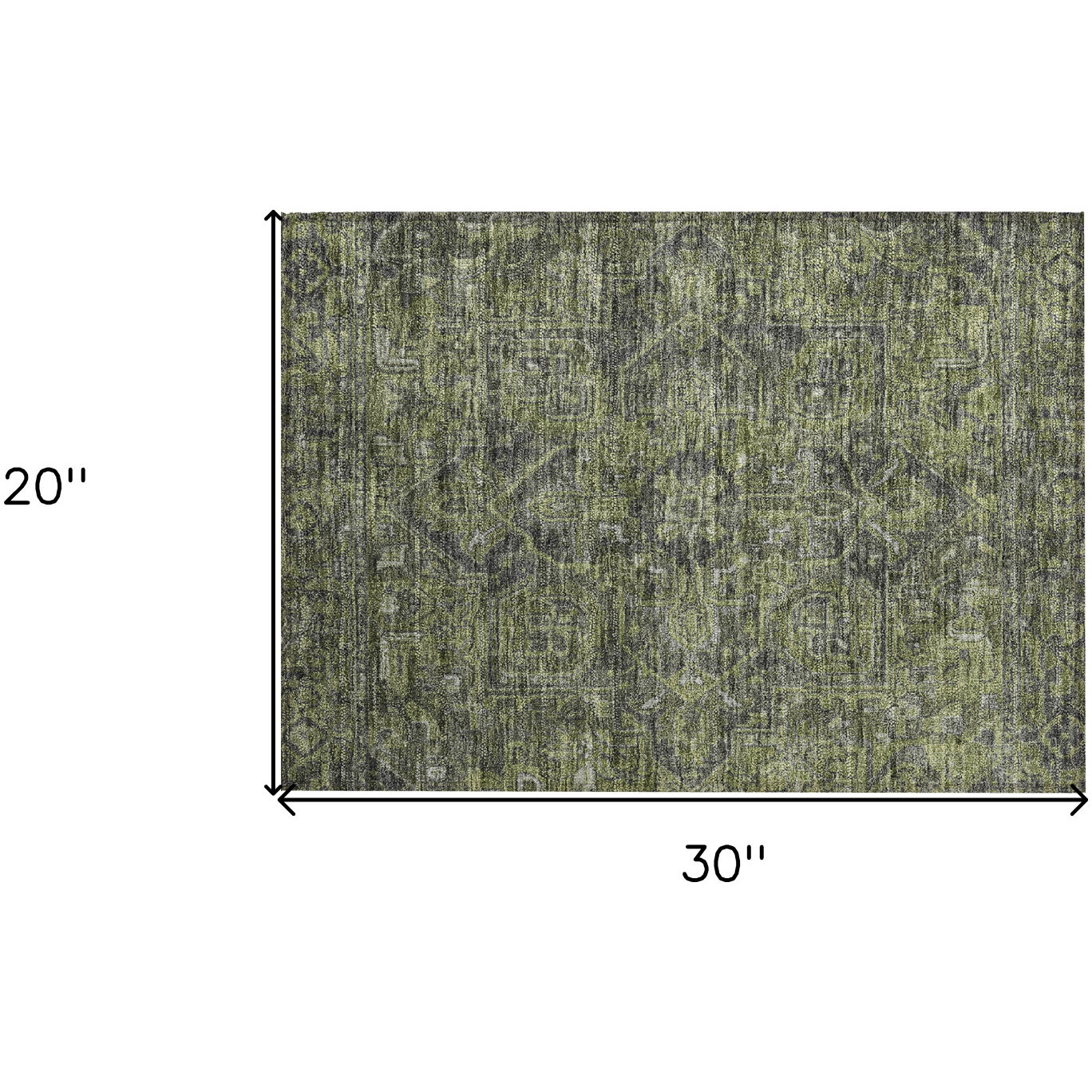 2' X 3' Moss Green and Gray Oriental Washable Non Skid Indoor Outdoor Area Rug