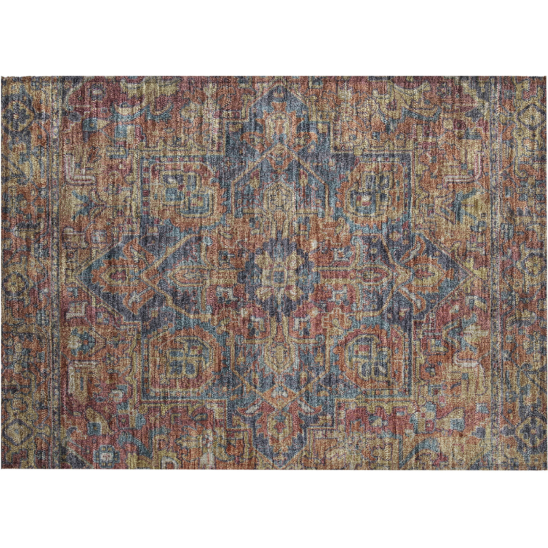 2' X 3' Red Orange and Blue Oriental Washable Non Skid Indoor Outdoor Area Rug