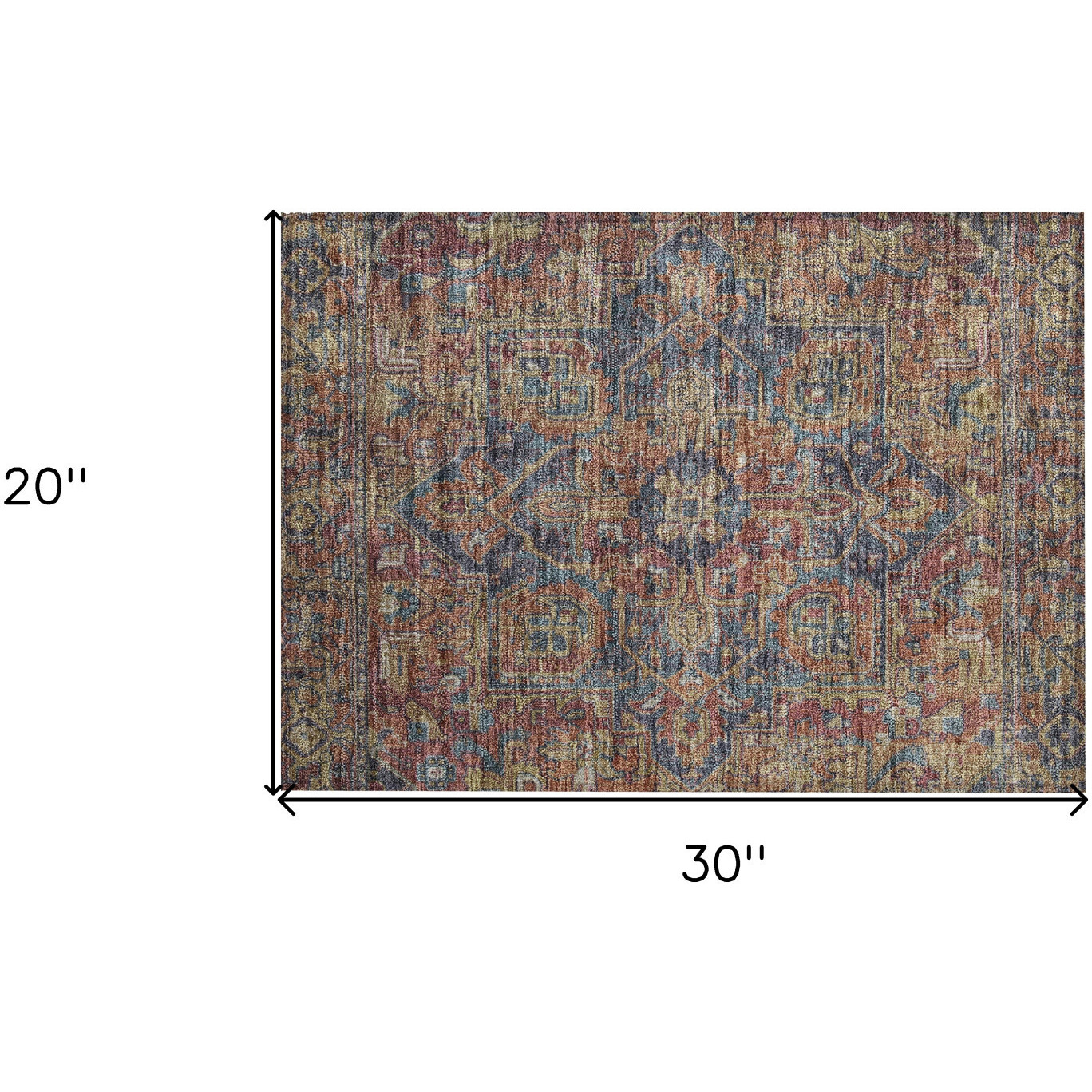 2' X 3' Red Orange and Blue Oriental Washable Non Skid Indoor Outdoor Area Rug