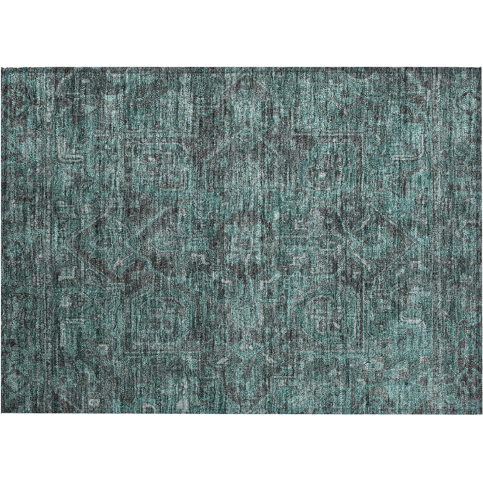 2' X 3' Turquoise Oriental Washable Non Skid Indoor Outdoor Area Rug