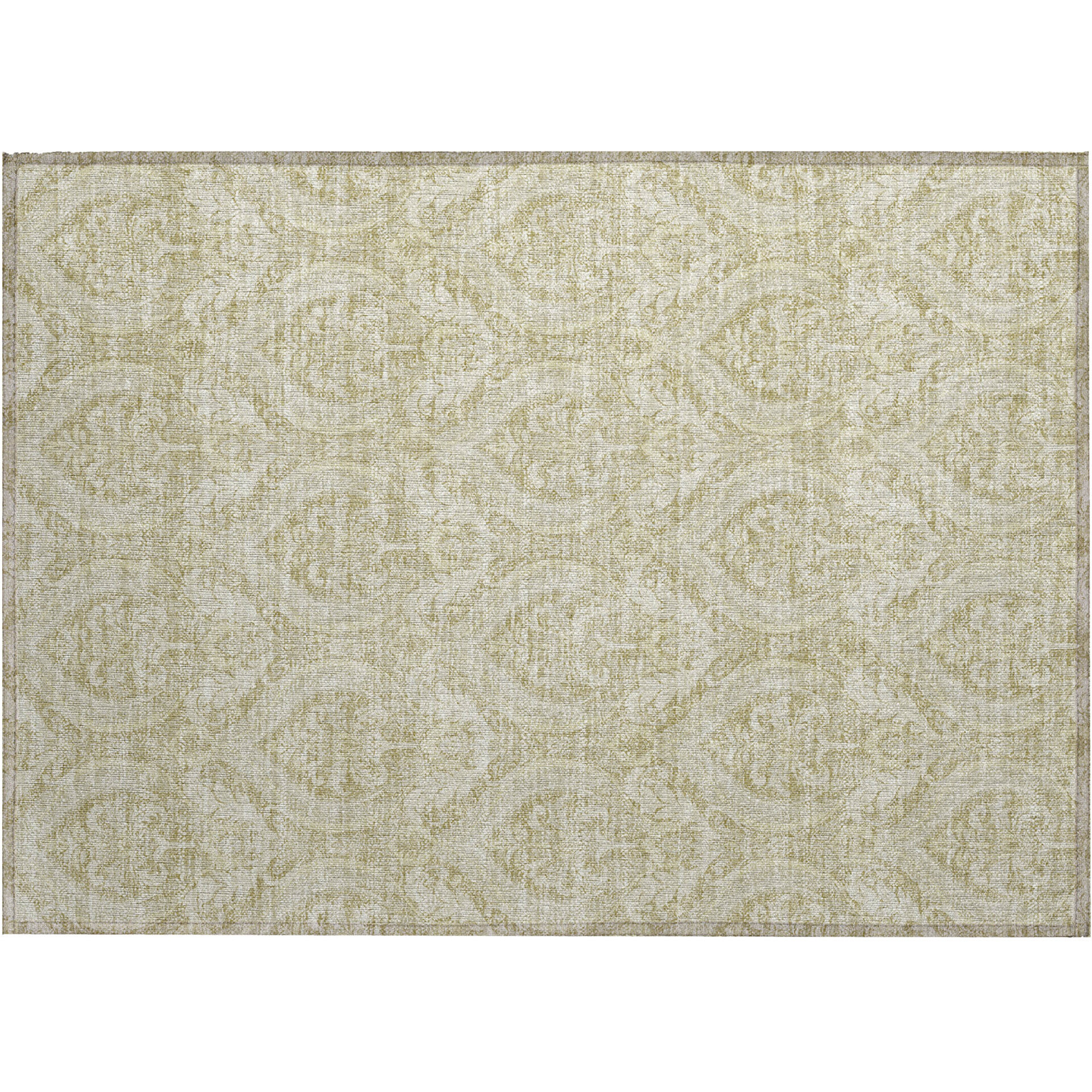 2' X 3' Light Green Damask Washable Non Skid Indoor Outdoor Area Rug