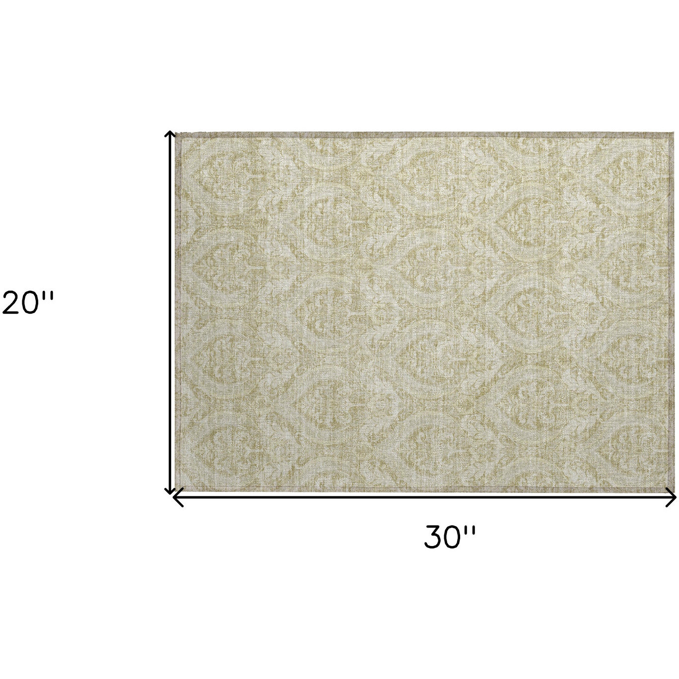 2' X 3' Light Green Damask Washable Non Skid Indoor Outdoor Area Rug