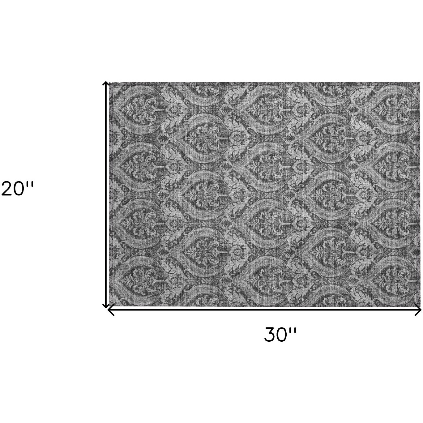 2' X 3' Gray Damask Washable Non Skid Indoor Outdoor Area Rug