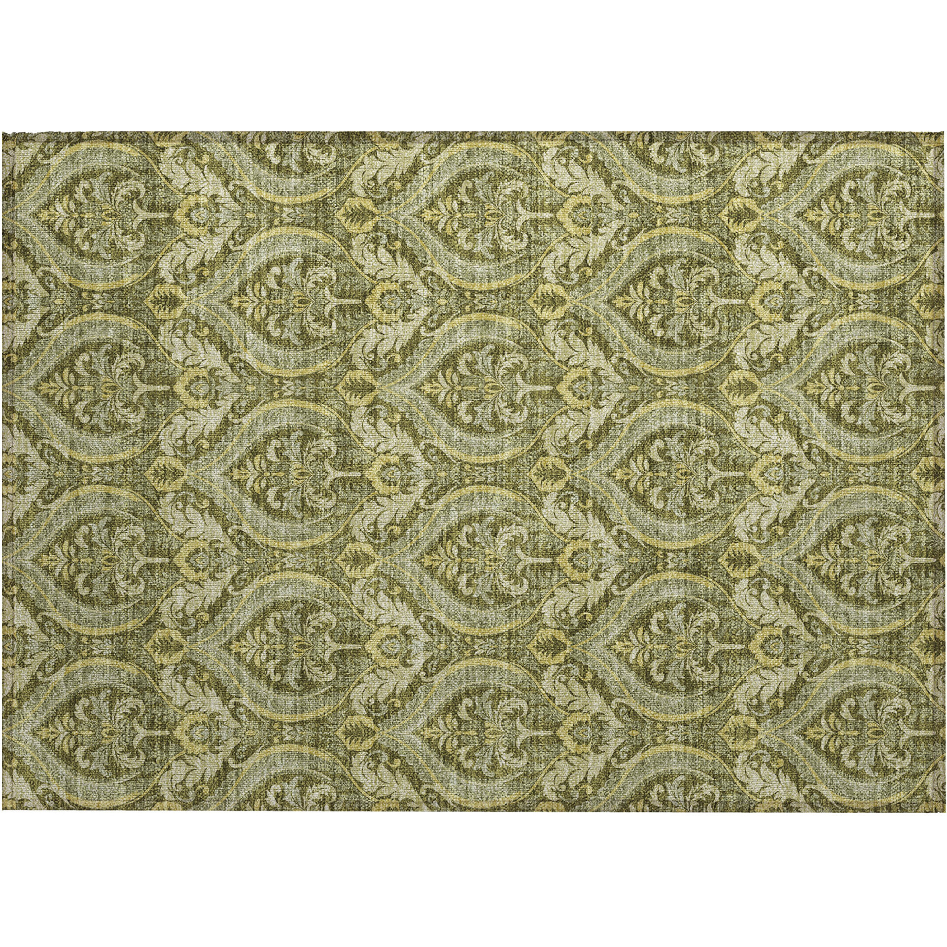 2' X 3' Green Damask Washable Non Skid Indoor Outdoor Area Rug