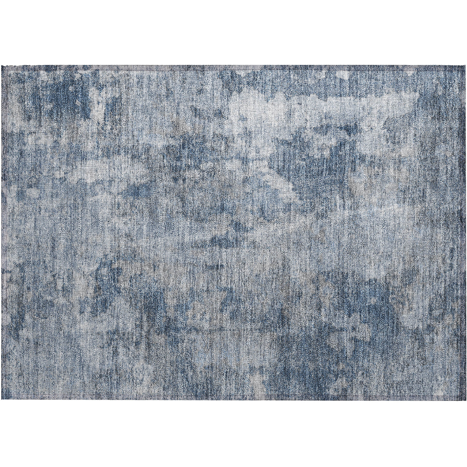 2' X 3' Blue Abstract Washable Non Skid Indoor Outdoor Area Rug