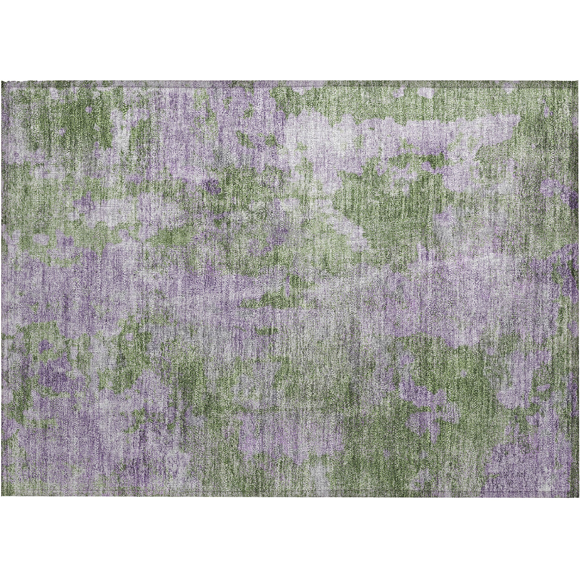 2' X 3' Green and Purple Abstract Washable Non Skid Indoor Outdoor Area Rug