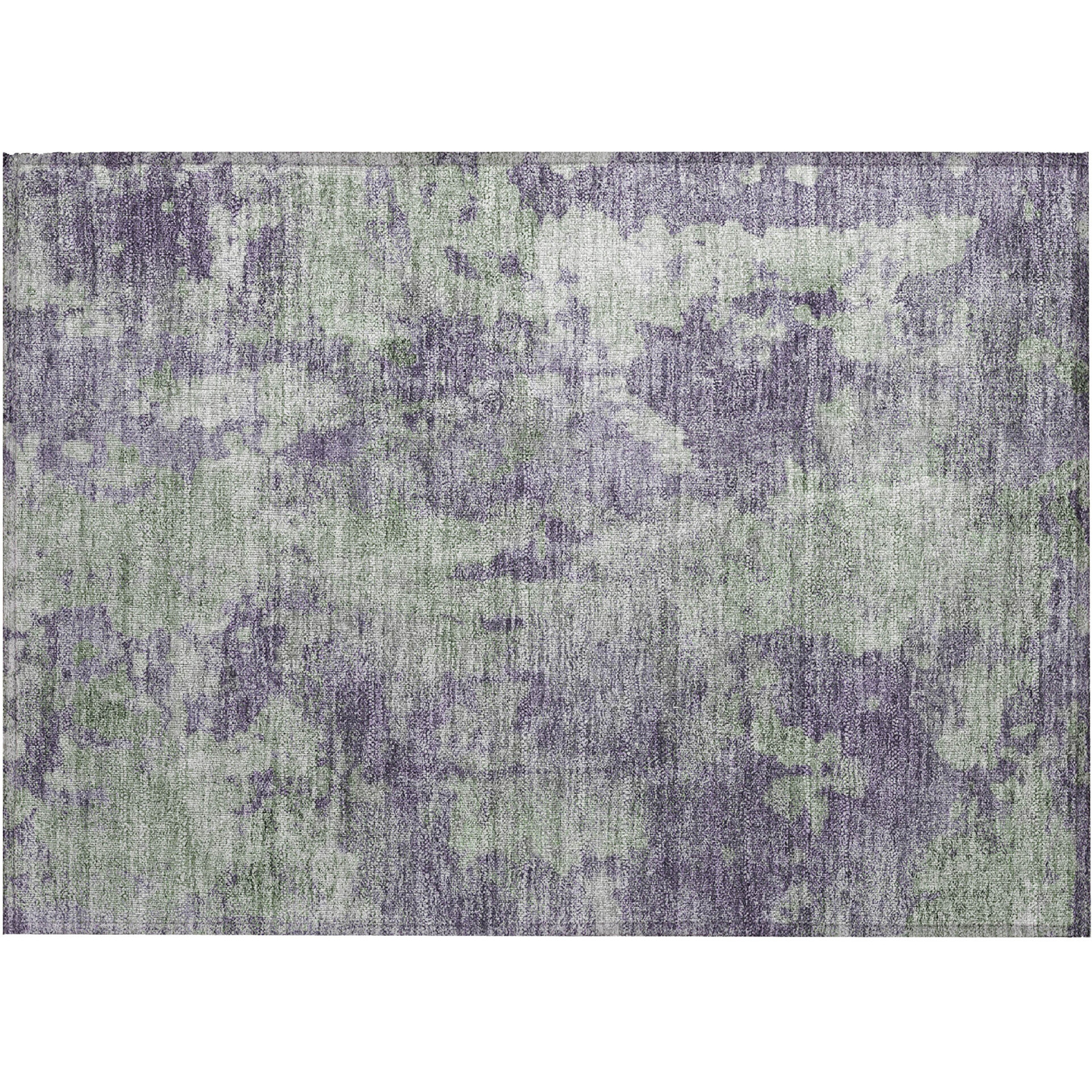 2' X 3' Purple and Green Abstract Washable Non Skid Indoor Outdoor Area Rug