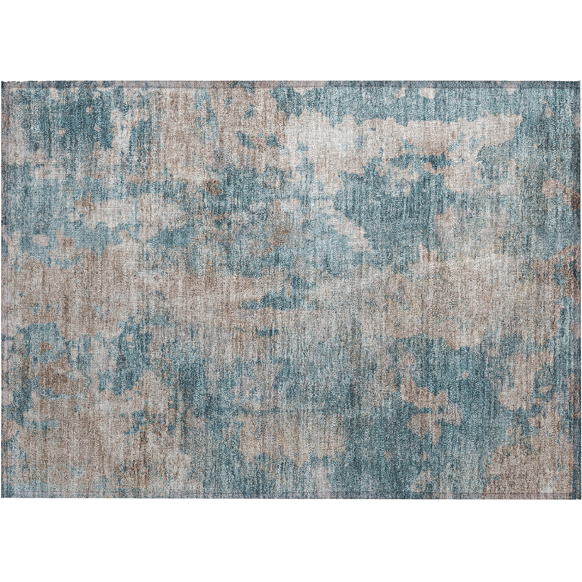 2' X 3' Teal and Taupe Abstract Washable Non Skid Indoor Outdoor Area Rug