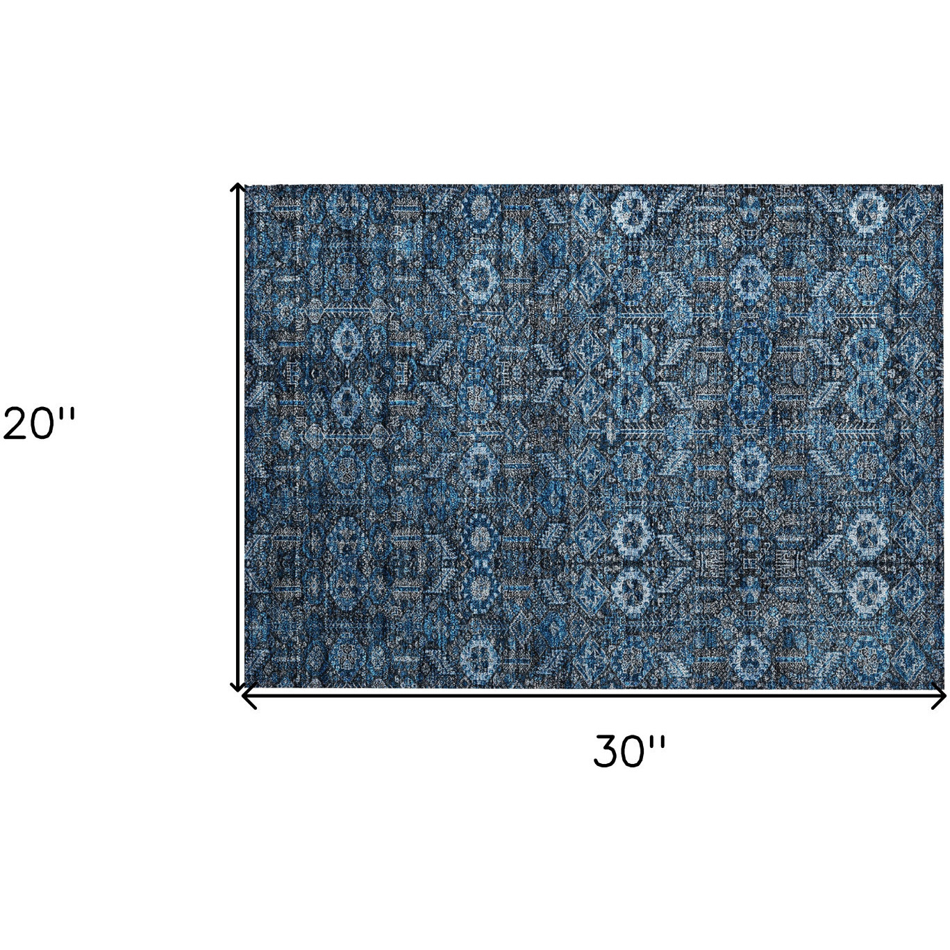 2' X 3' Blue and Black Floral Washable Non Skid Indoor Outdoor Area Rug