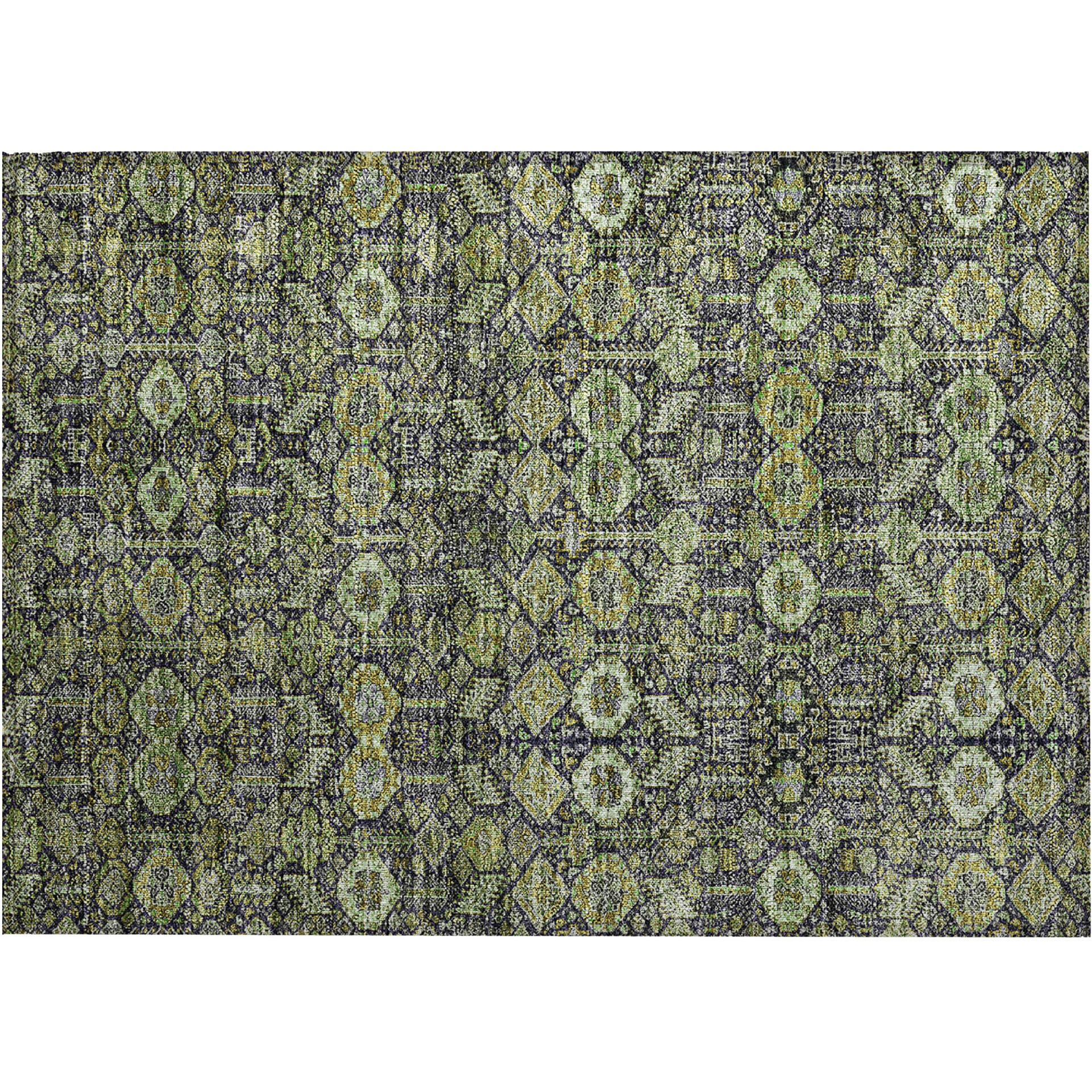 2' X 3' Blue and Green Floral Washable Non Skid Indoor Outdoor Area Rug