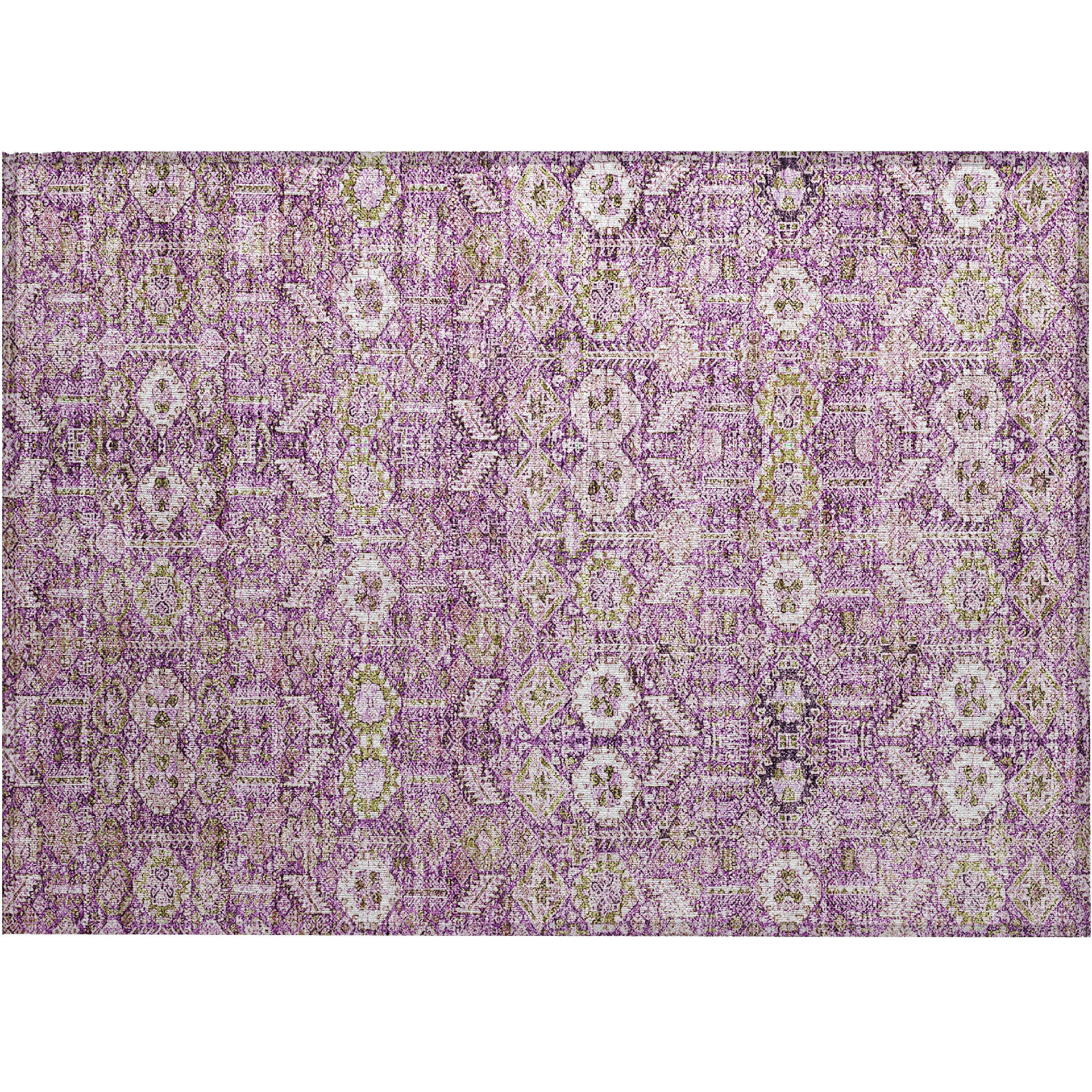 2' X 3' Lavender and Ivory Floral Washable Non Skid Indoor Outdoor Area Rug