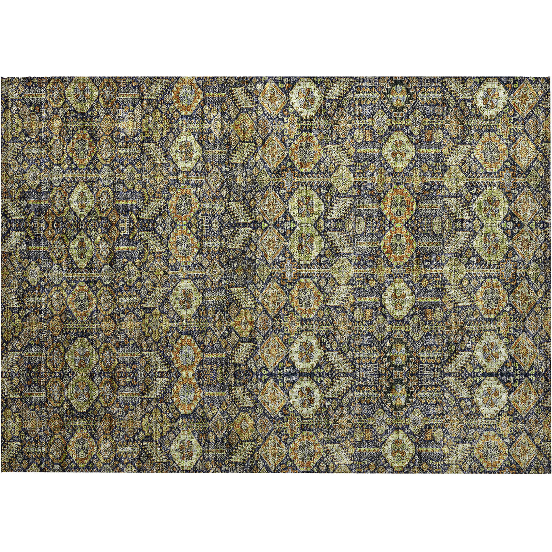 2' X 3' Blue and Orange Floral Washable Non Skid Indoor Outdoor Area Rug