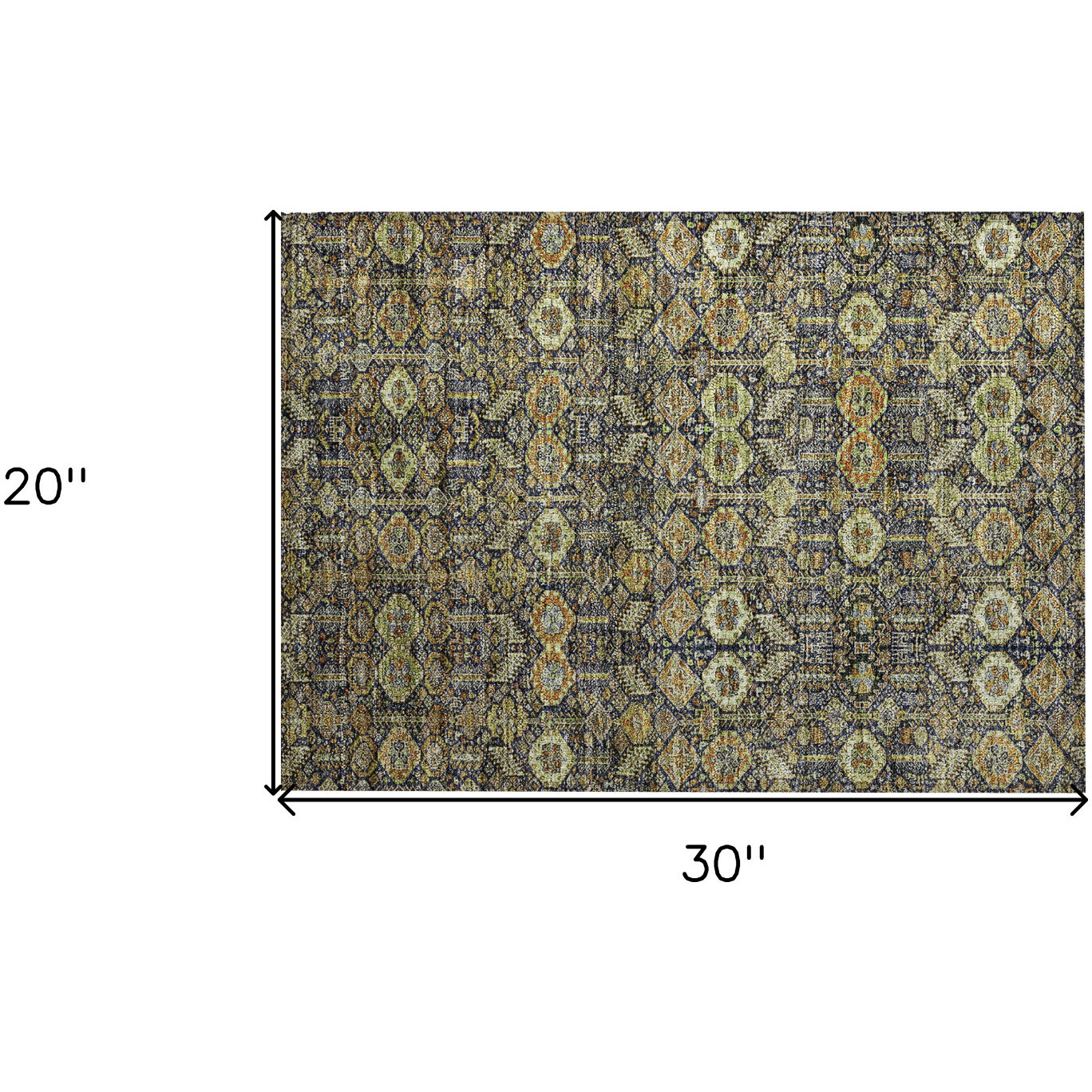 2' X 3' Blue and Orange Floral Washable Non Skid Indoor Outdoor Area Rug