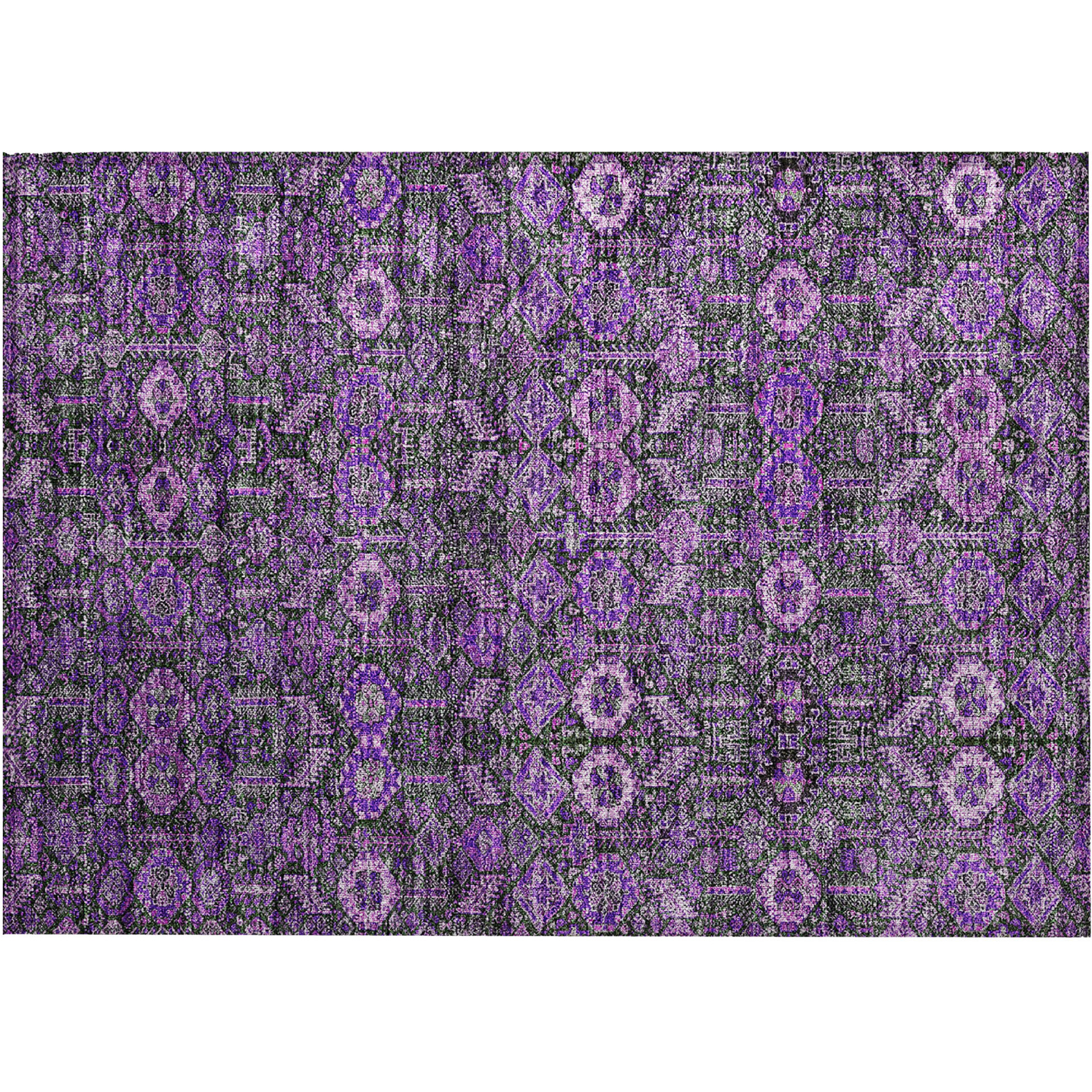 2' X 3' Purple and Green Floral Washable Non Skid Indoor Outdoor Area Rug