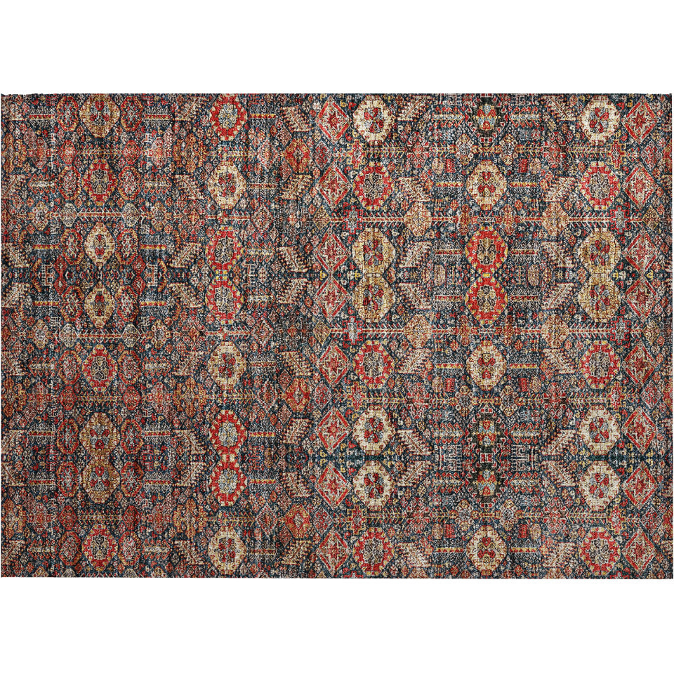 2' X 3' Red and Dark Blue Floral Washable Non Skid Indoor Outdoor Area Rug