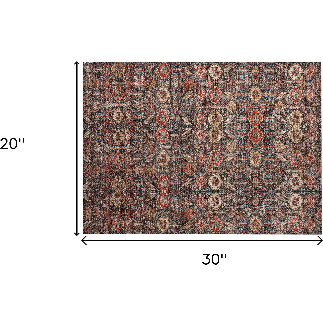 2' X 3' Red and Dark Blue Floral Washable Non Skid Indoor Outdoor Area Rug