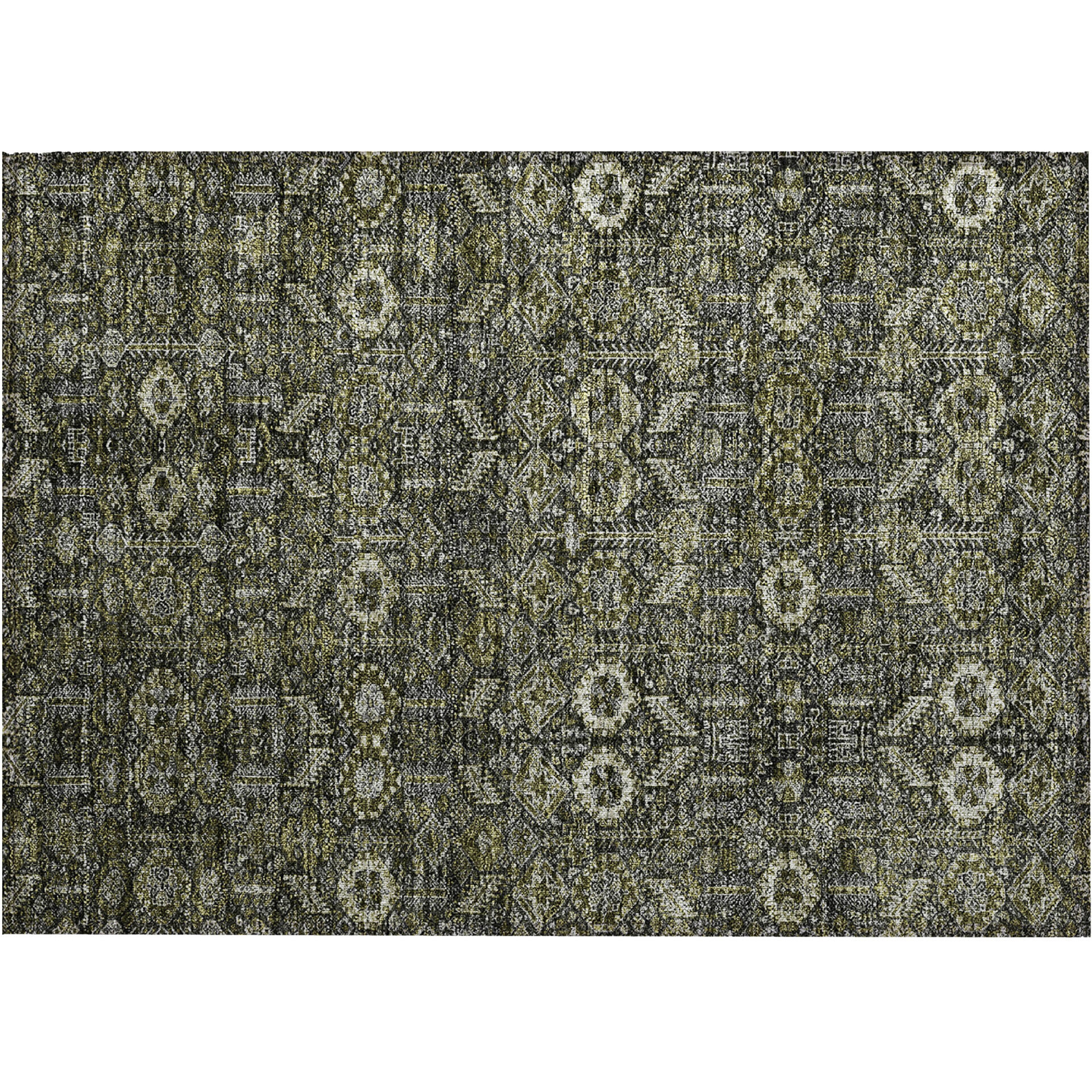 2' X 3' Moss Green and Gray Floral Washable Non Skid Indoor Outdoor Area Rug