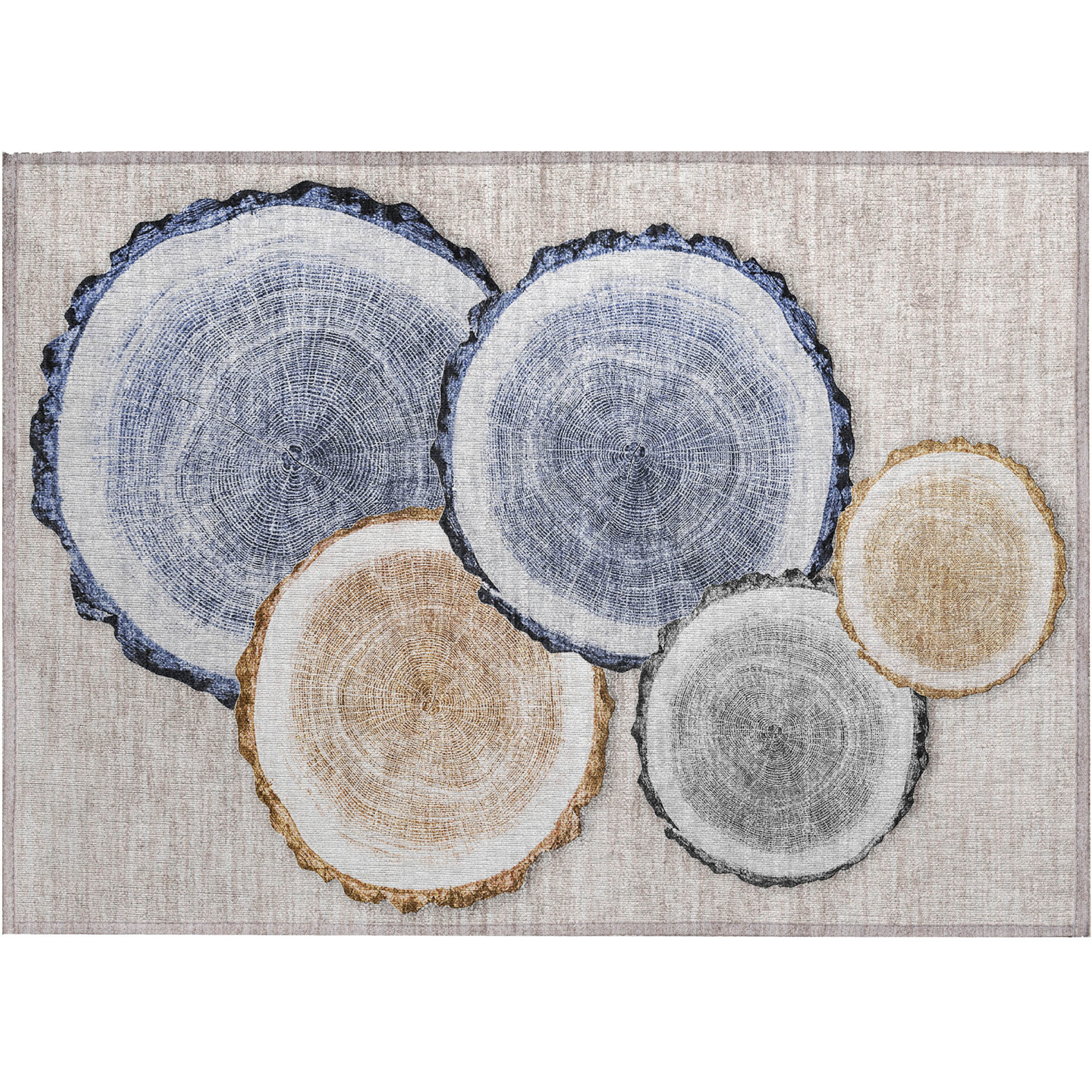 2' X 3' Beige Blue and Gold Faux Bois Washable Non Skid Indoor Outdoor Area Rug