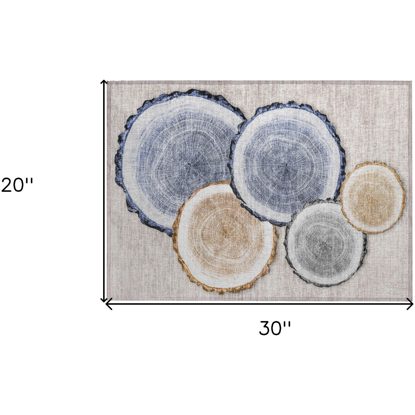 2' X 3' Beige Blue and Gold Faux Bois Washable Non Skid Indoor Outdoor Area Rug
