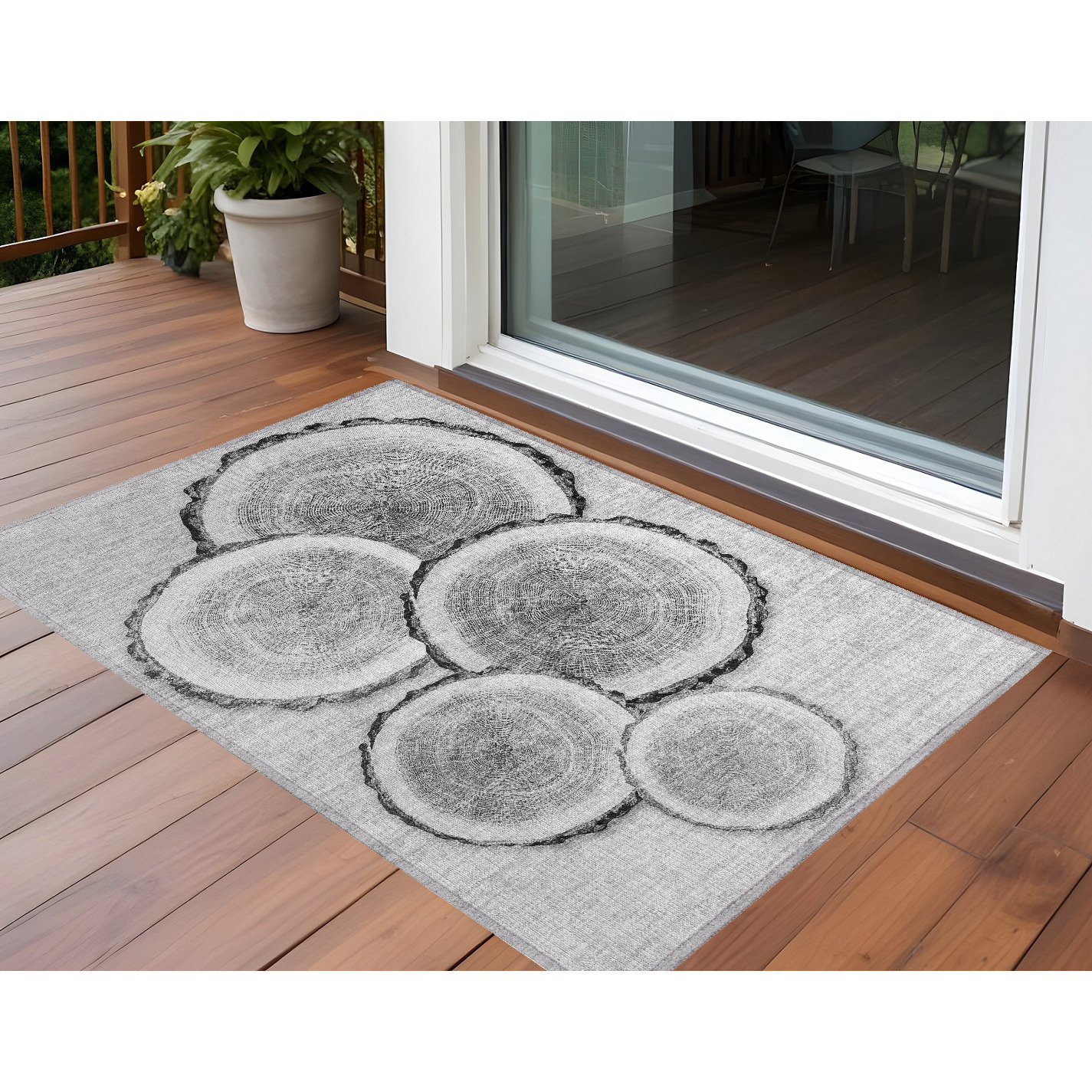 2' X 3' Gray and Black Faux Bois Washable Non Skid Indoor Outdoor Area Rug