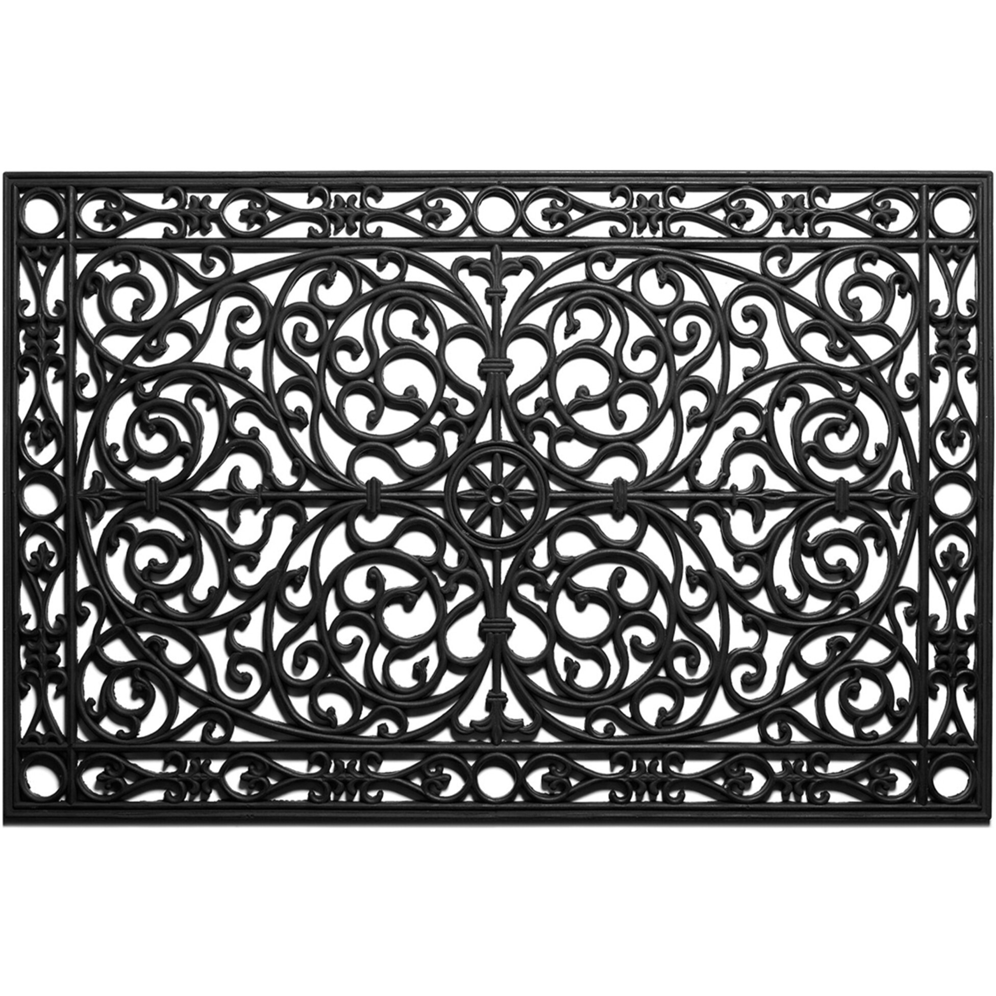 24" X 36" Black Rubber Scrollwork Outdoor Door Mat