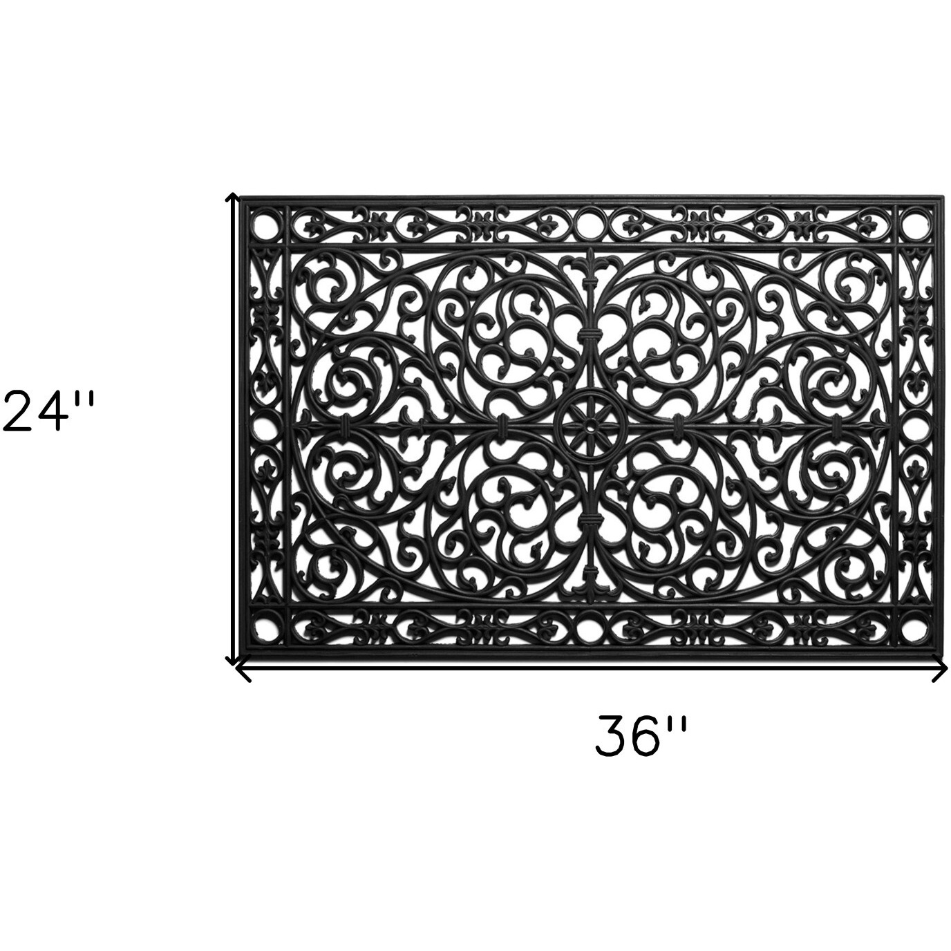 24" X 36" Black Rubber Scrollwork Outdoor Door Mat