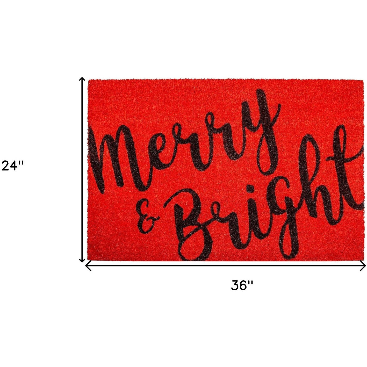 24" X 36" Red and Black Coir Merry and Bright Outdoor Christmas Door Mat
