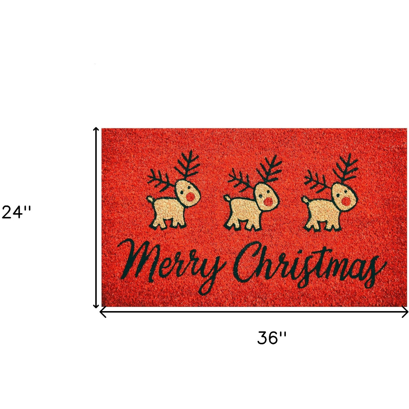 24" X 36" Red and Black Coir Reindeer Merry Christmas Outdoor Christmas Door Mat