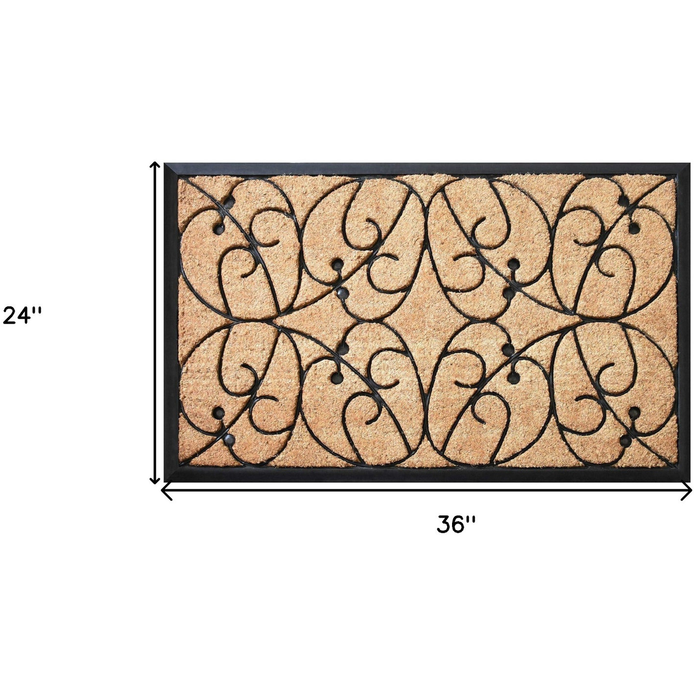 24" X 36" Natural and Black Coir Botanical Leaves Outdoor Door Mat